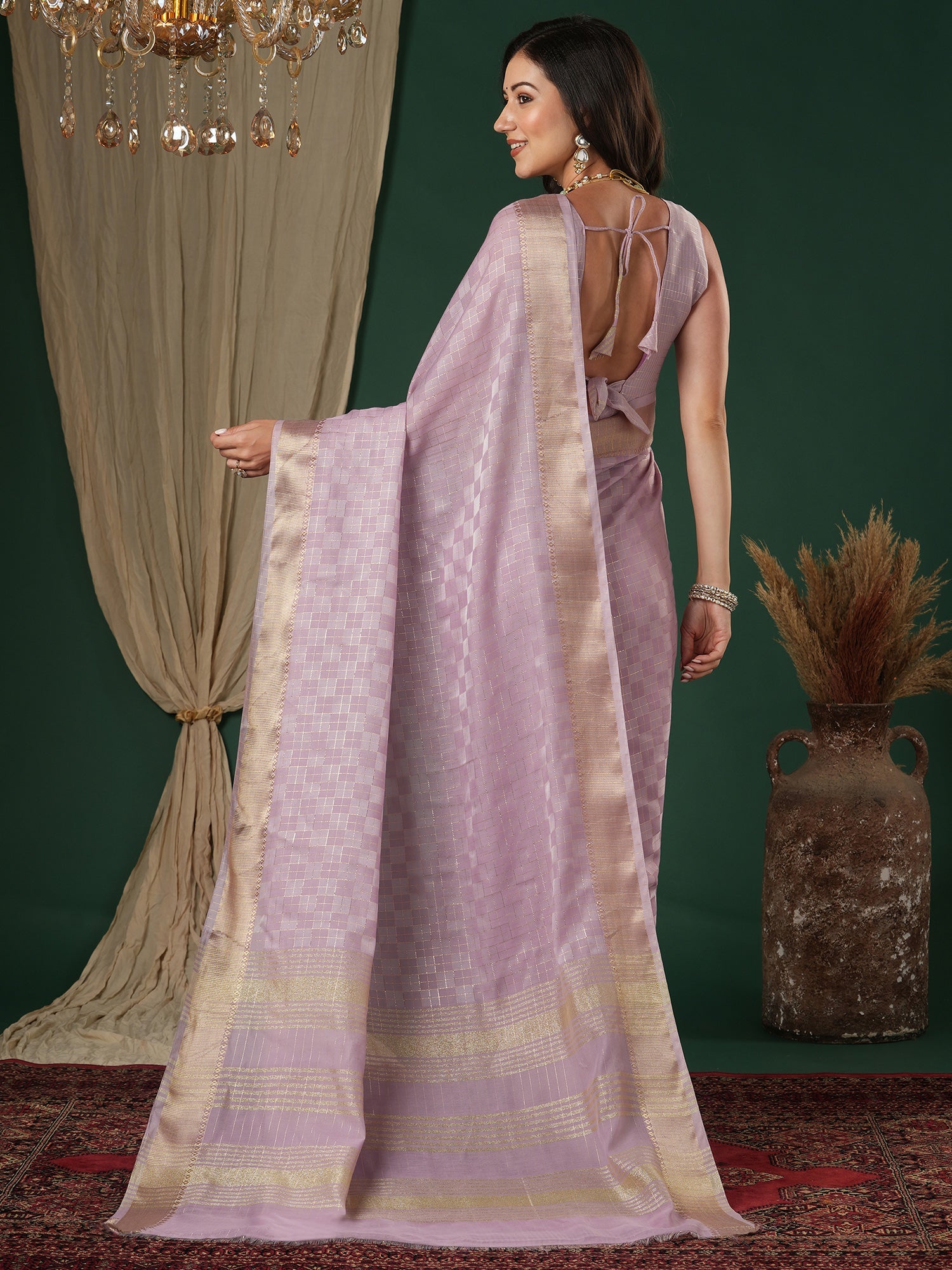 Lavender Lilac Tissue Georgette Saree - Ressa