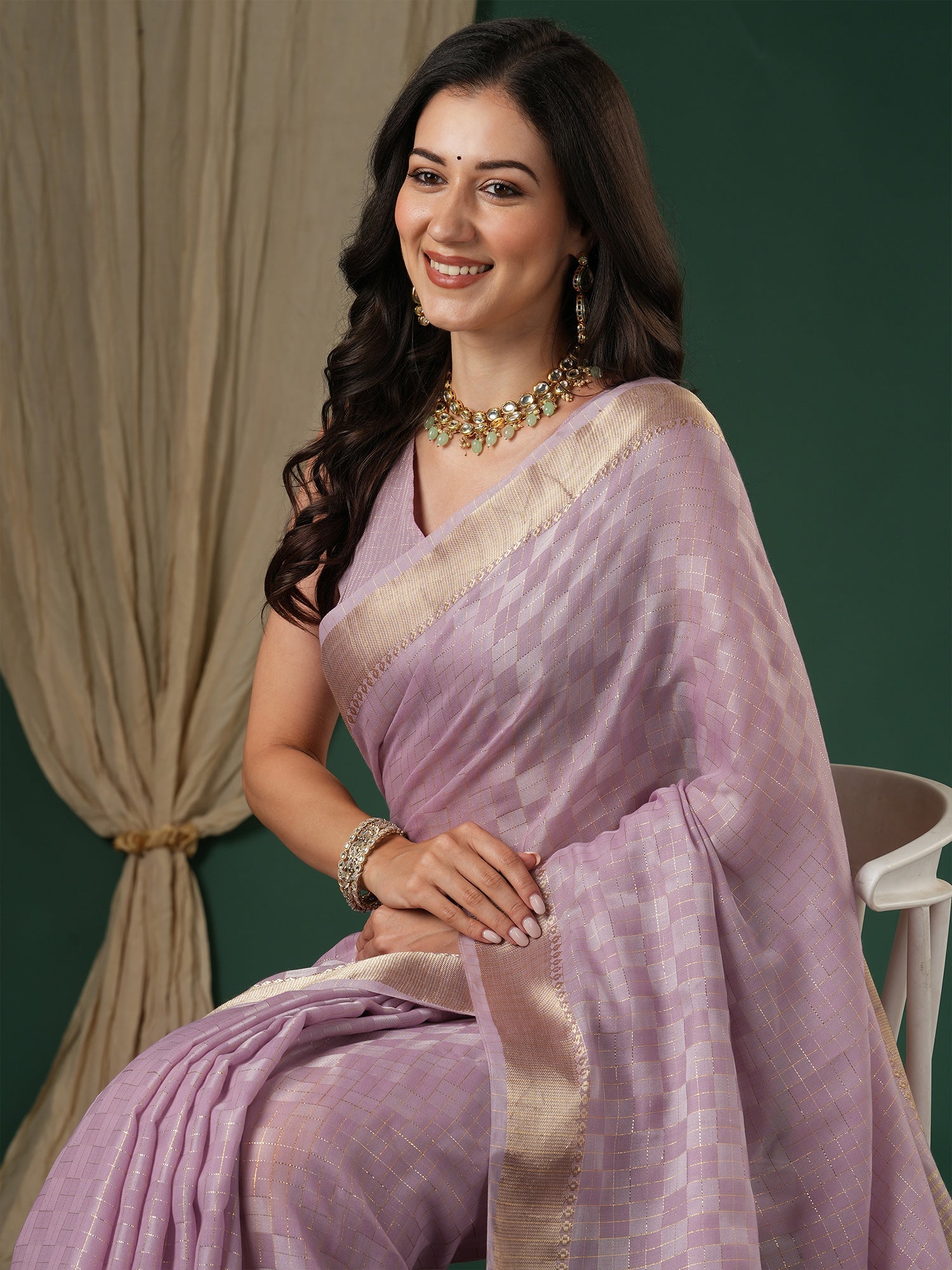 Lavender Lilac Tissue Georgette Saree - Ressa