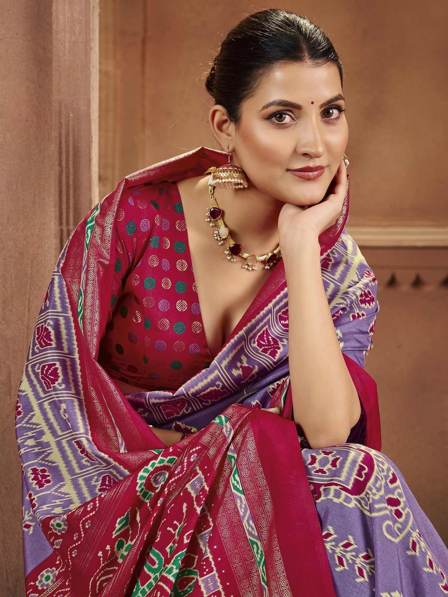 Lavender & Magenta Patola Silk Saree with Ikat Weave - Ressa
