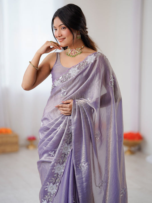 Lavender Metallic Tissue Silk Saree - Ressa