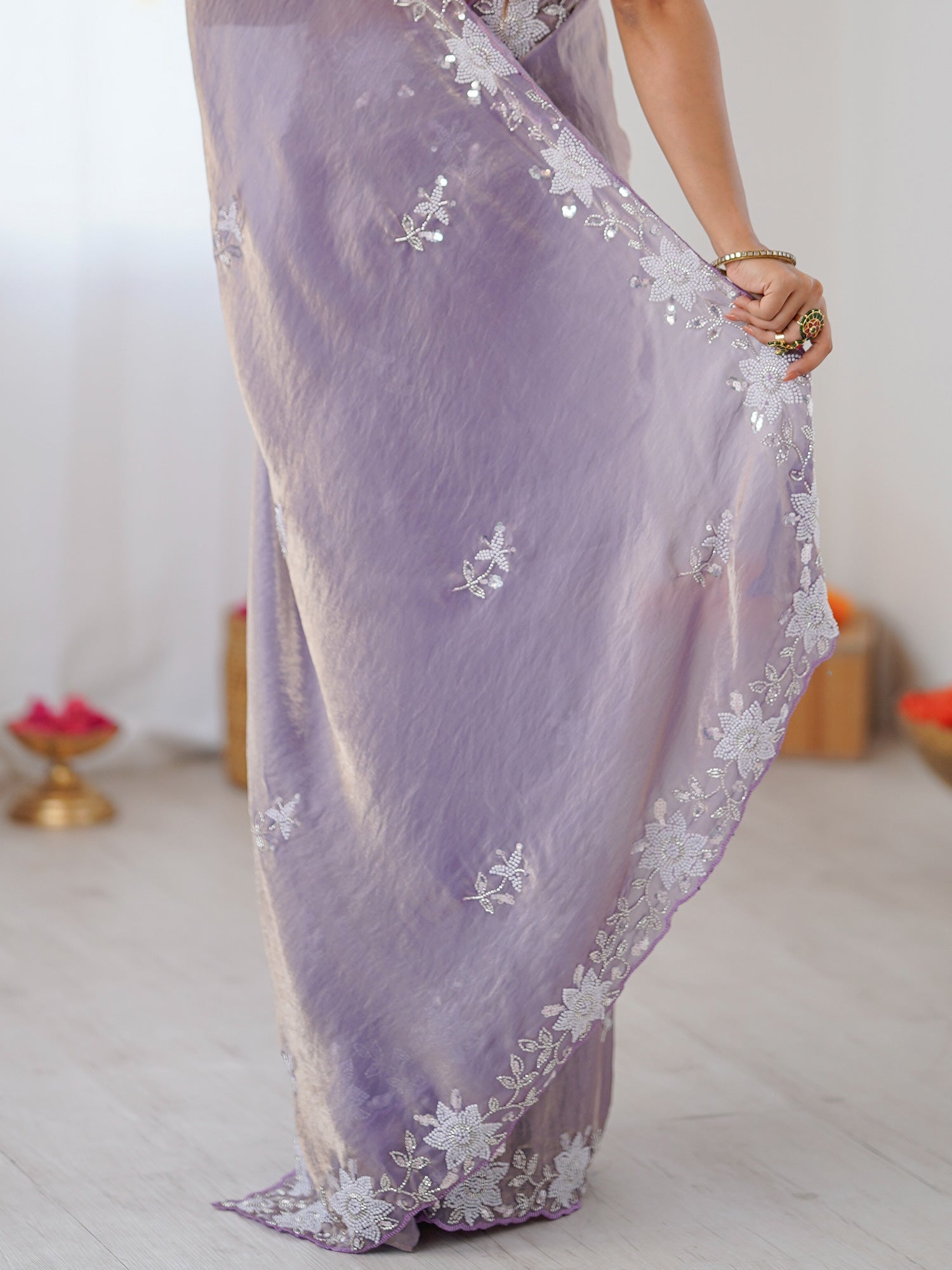 Lavender Metallic Tissue Silk Saree - Ressa