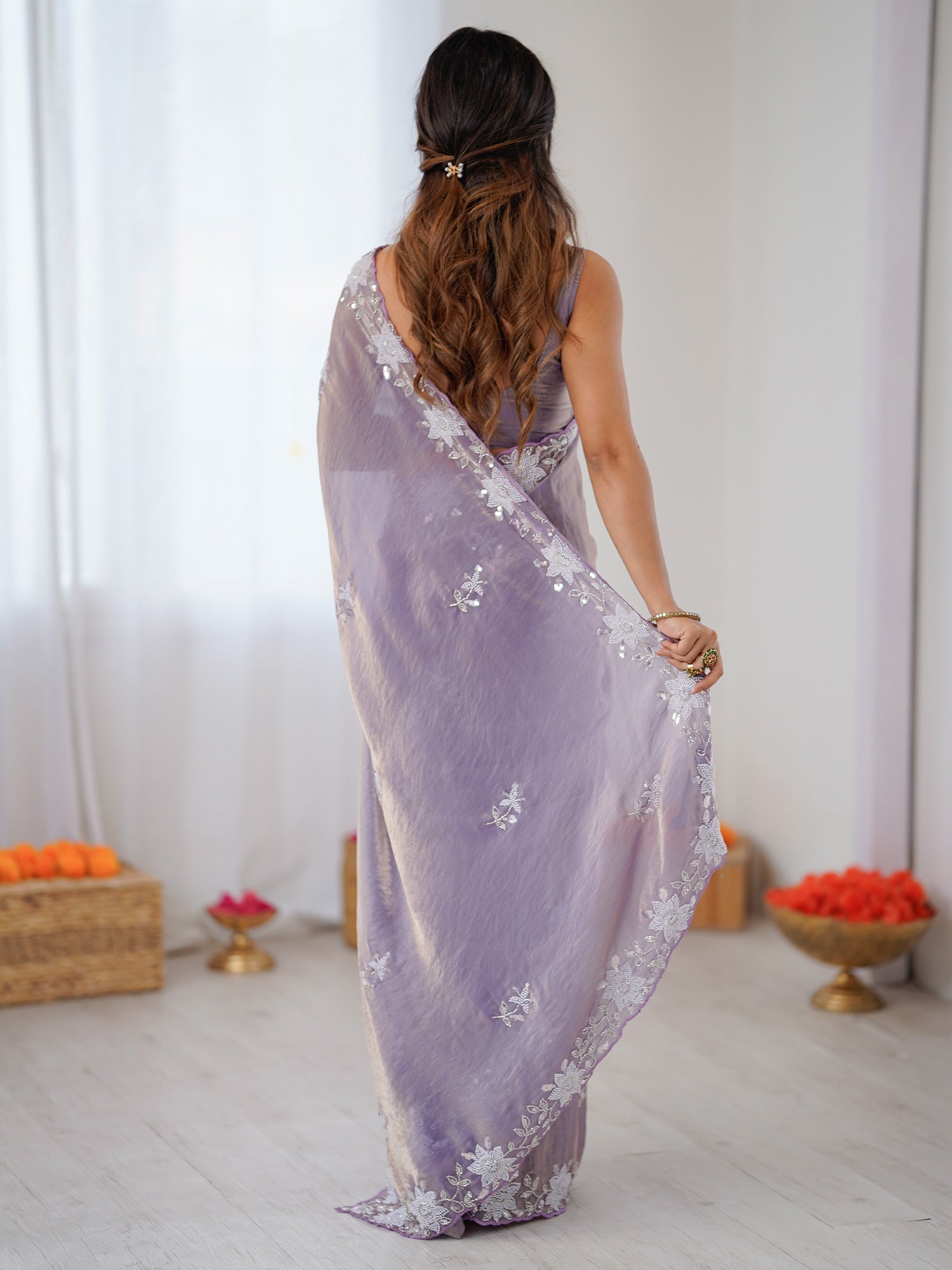 Lavender Metallic Tissue Silk Saree - Ressa