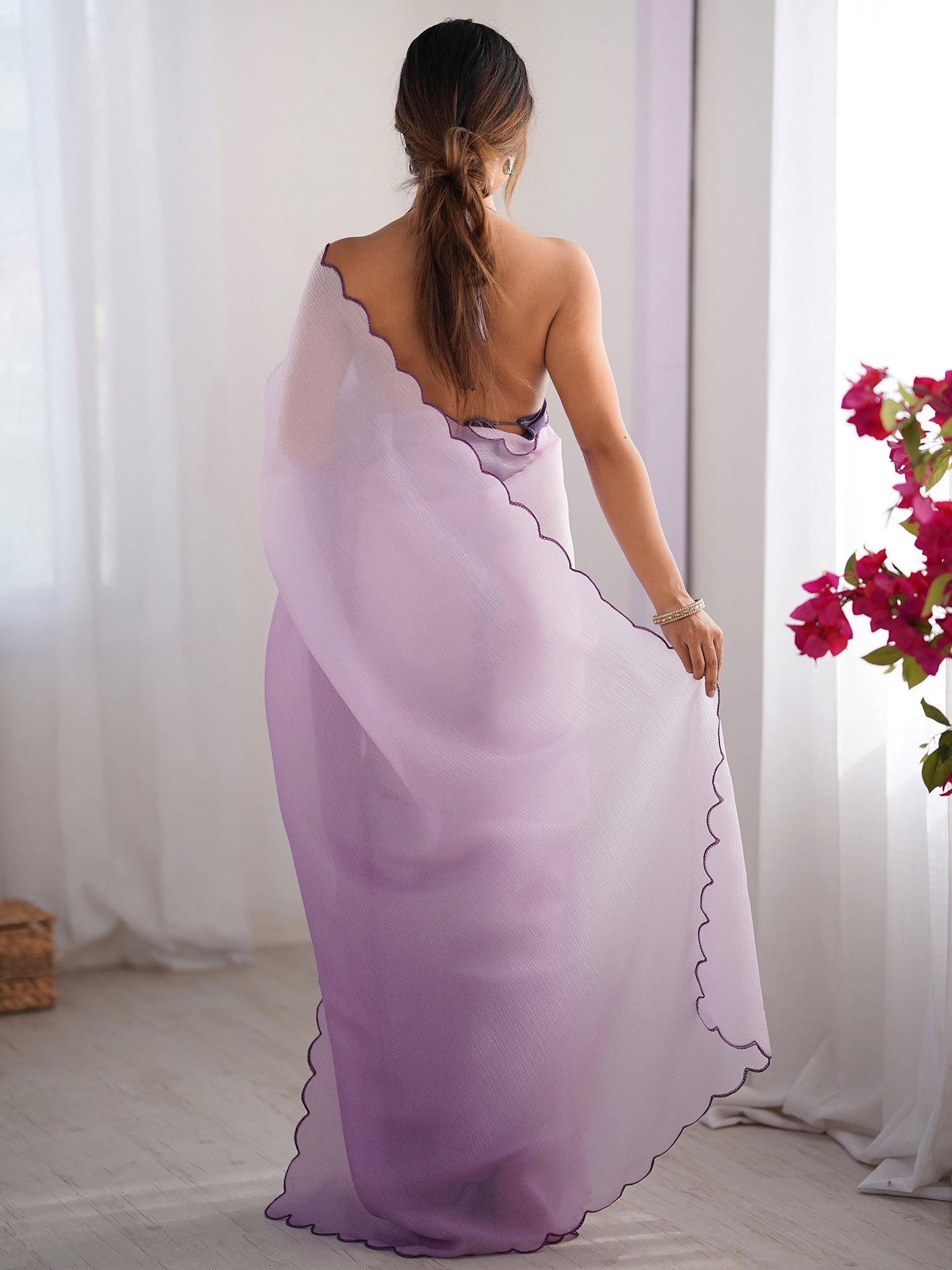 Lavender Ombre Chiffom Saree with Scallop Border - Ressa