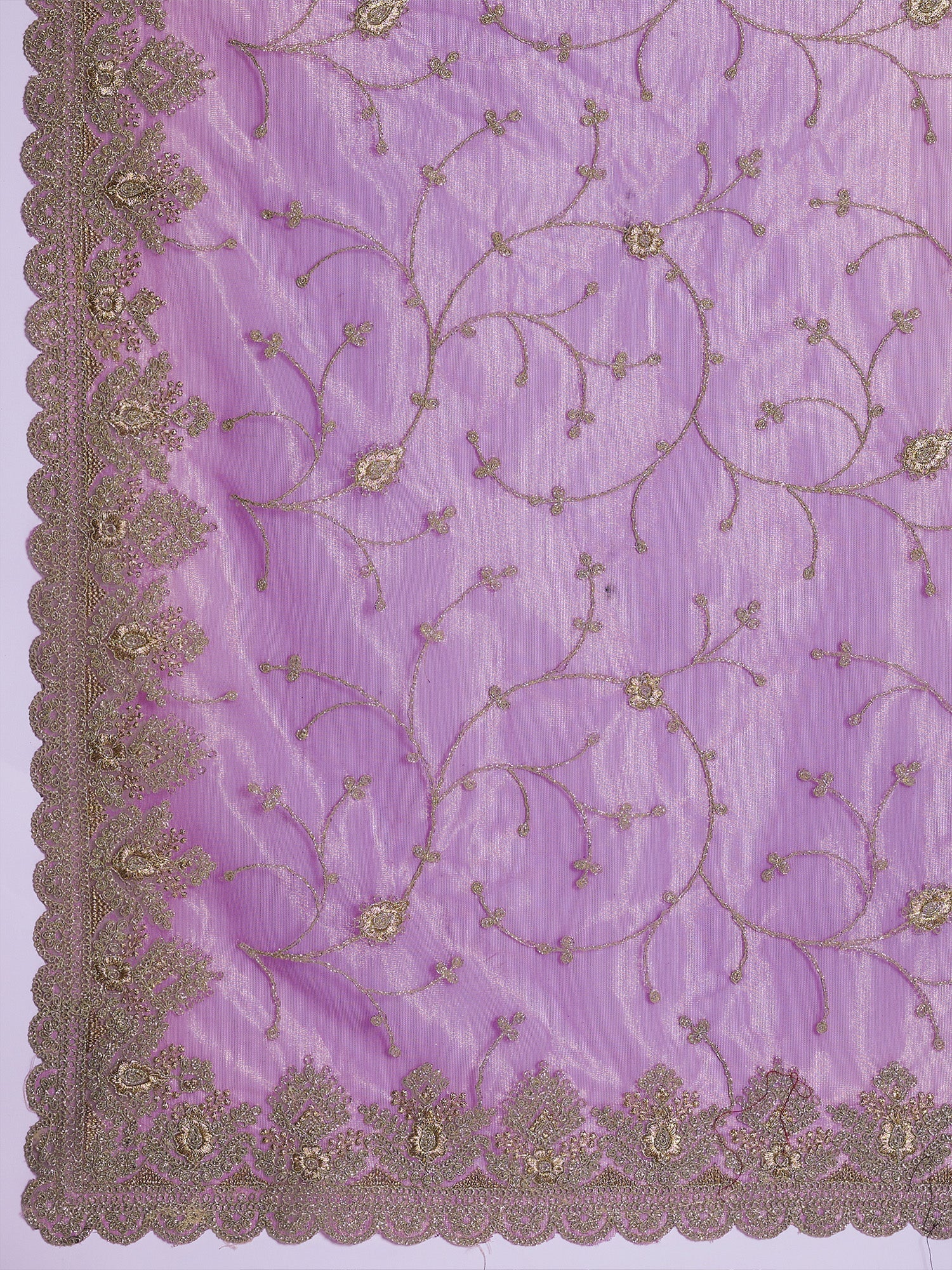 Lavender Organza Embroidered Saree with Gold Zari Border - Ressa