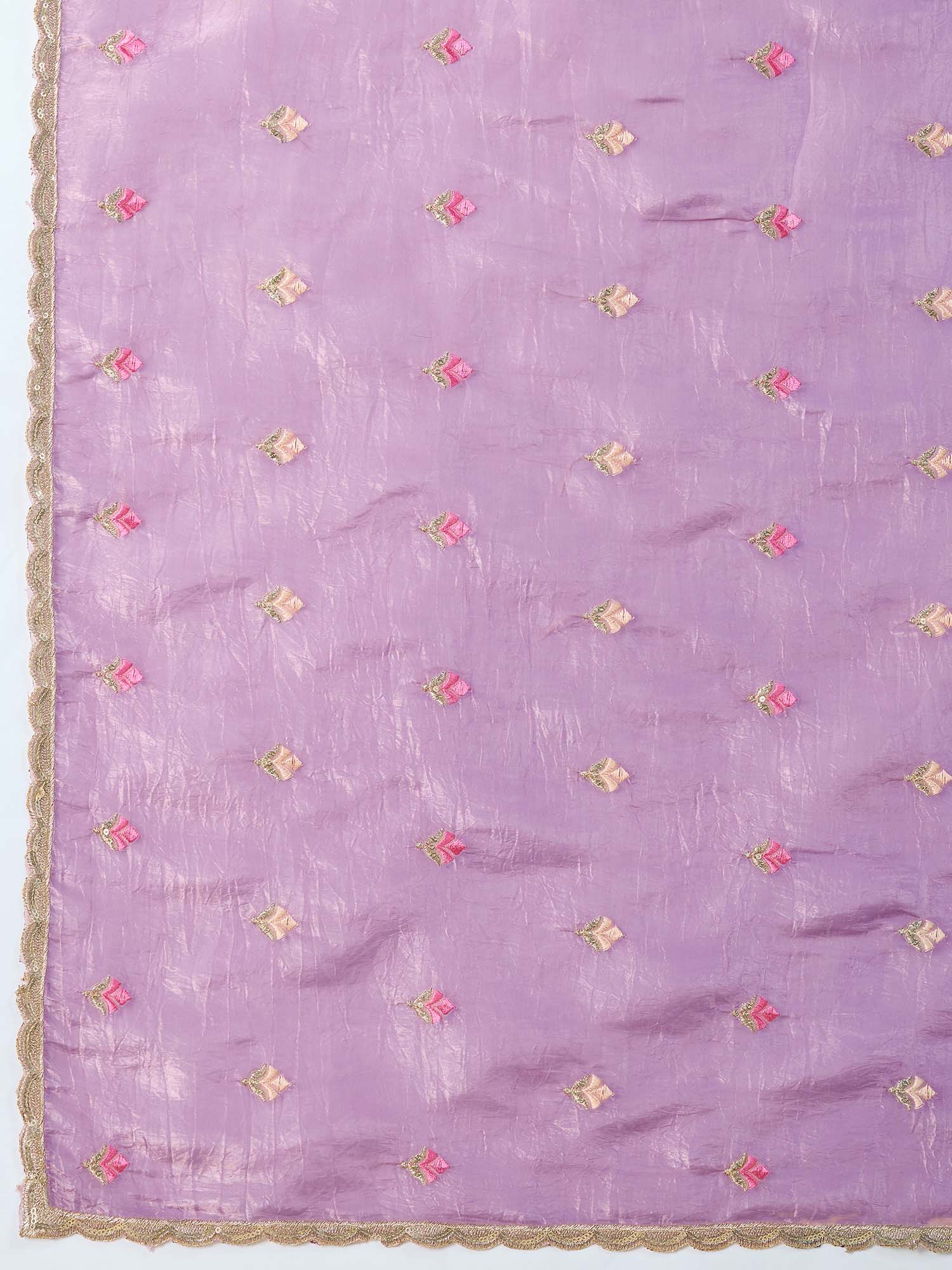 Lavender Organza Embroidered Saree with Stitched Blouse - Ressa