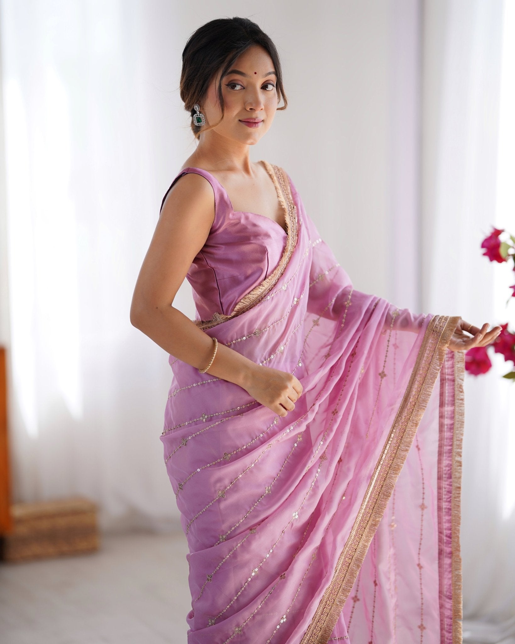 Lavender Organza Sequin Saree - Ressa