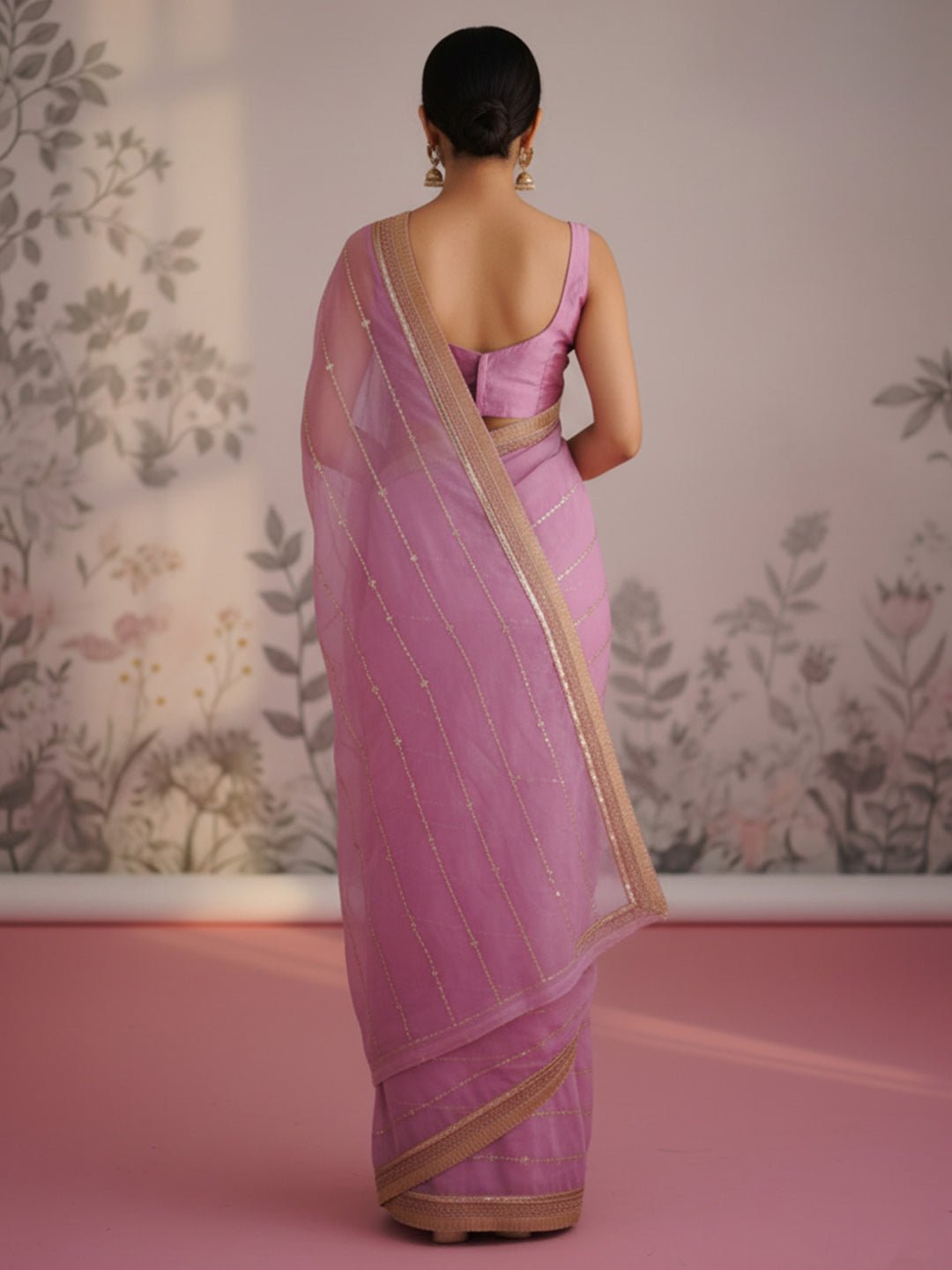 Lavender Organza Sequin Saree - Ressa