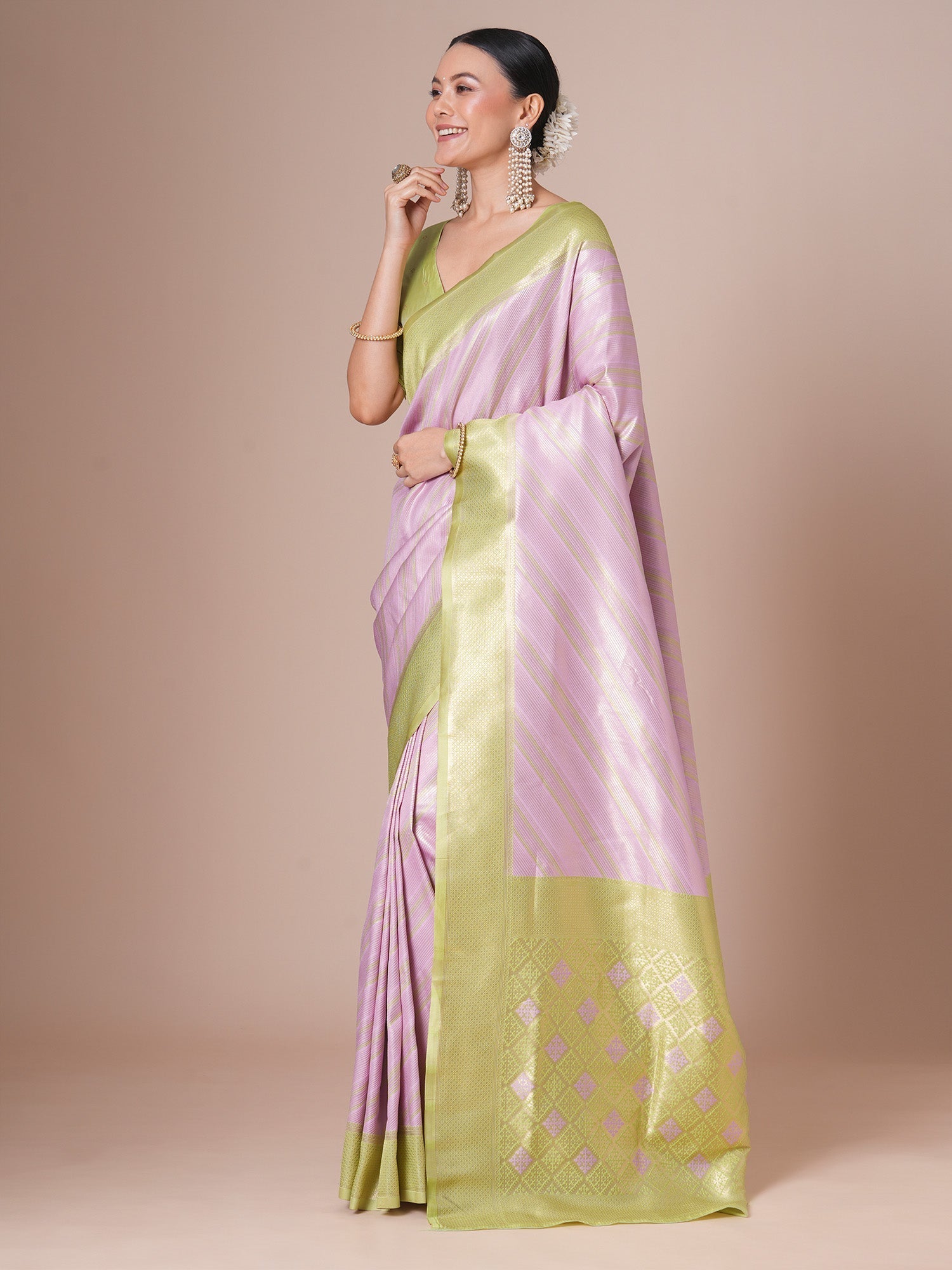 Lavender Puer Silk Banarasi Saree - Ressa
