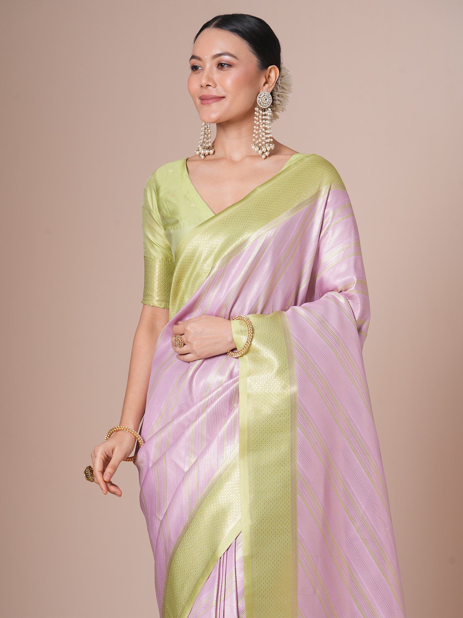 Lavender Puer Silk Banarasi Saree - Ressa