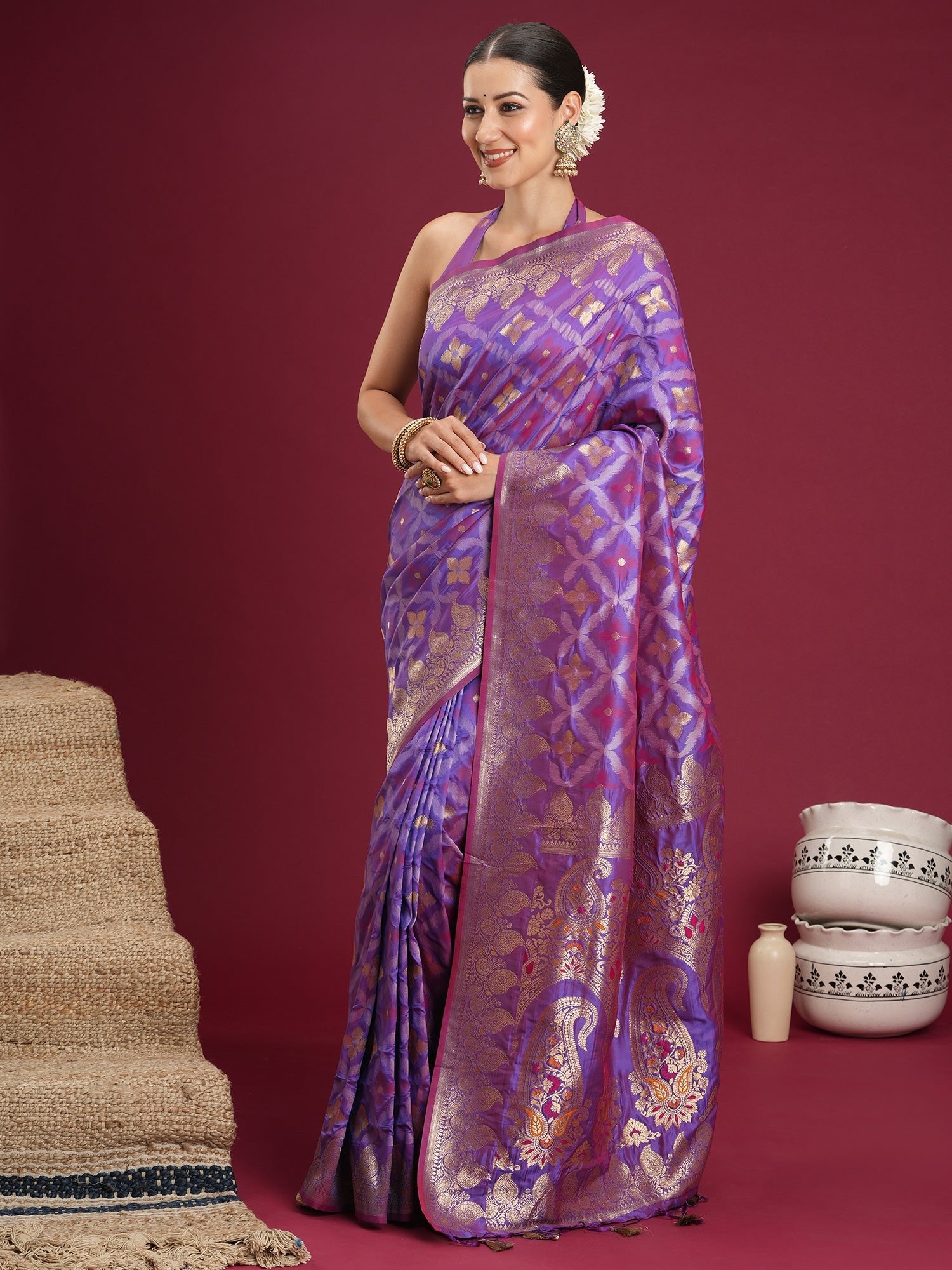 Lavender & Purple Banarasi Silk Blend Saree - Ressa
