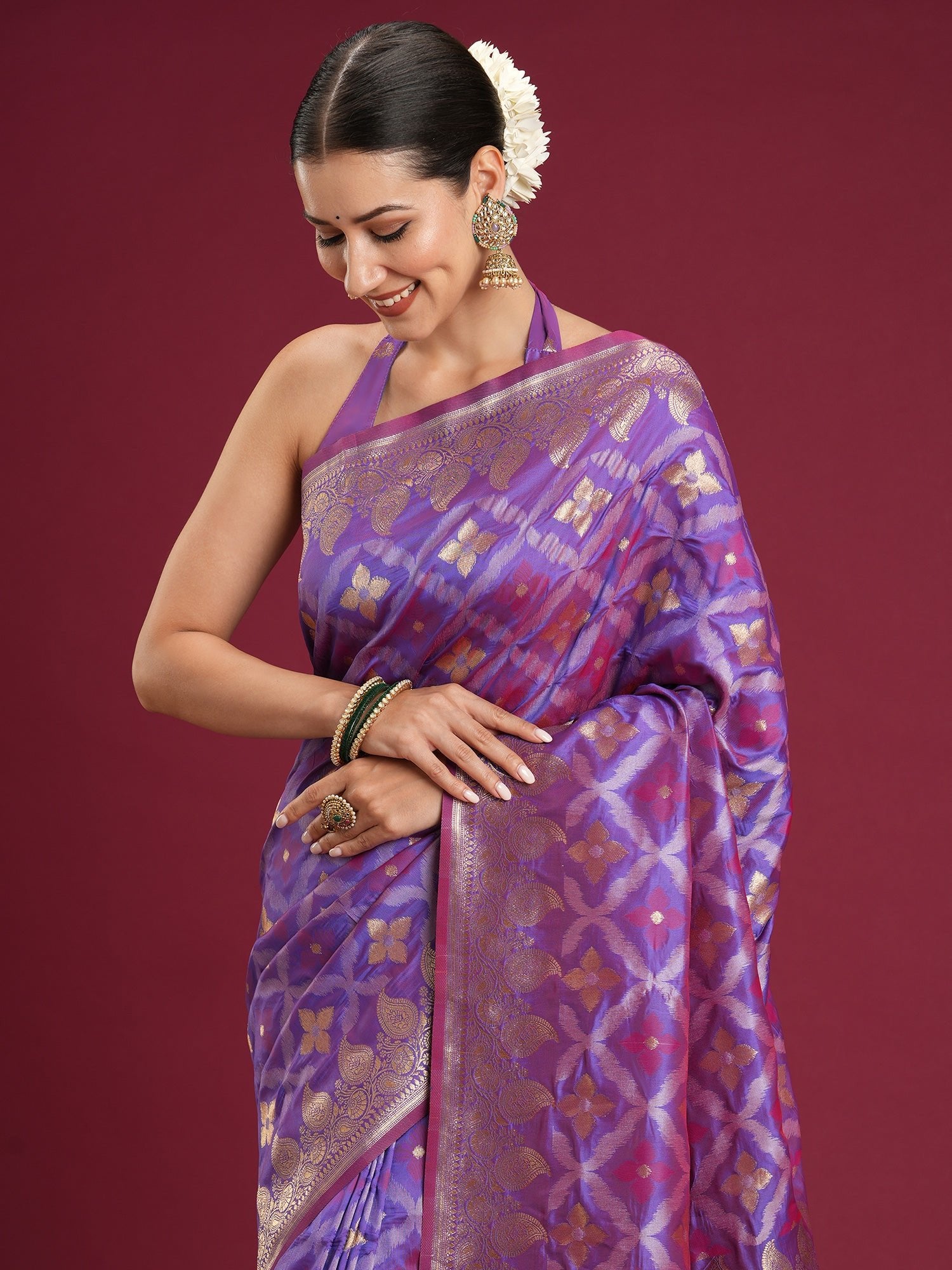 Lavender & Purple Banarasi Silk Blend Saree - Ressa