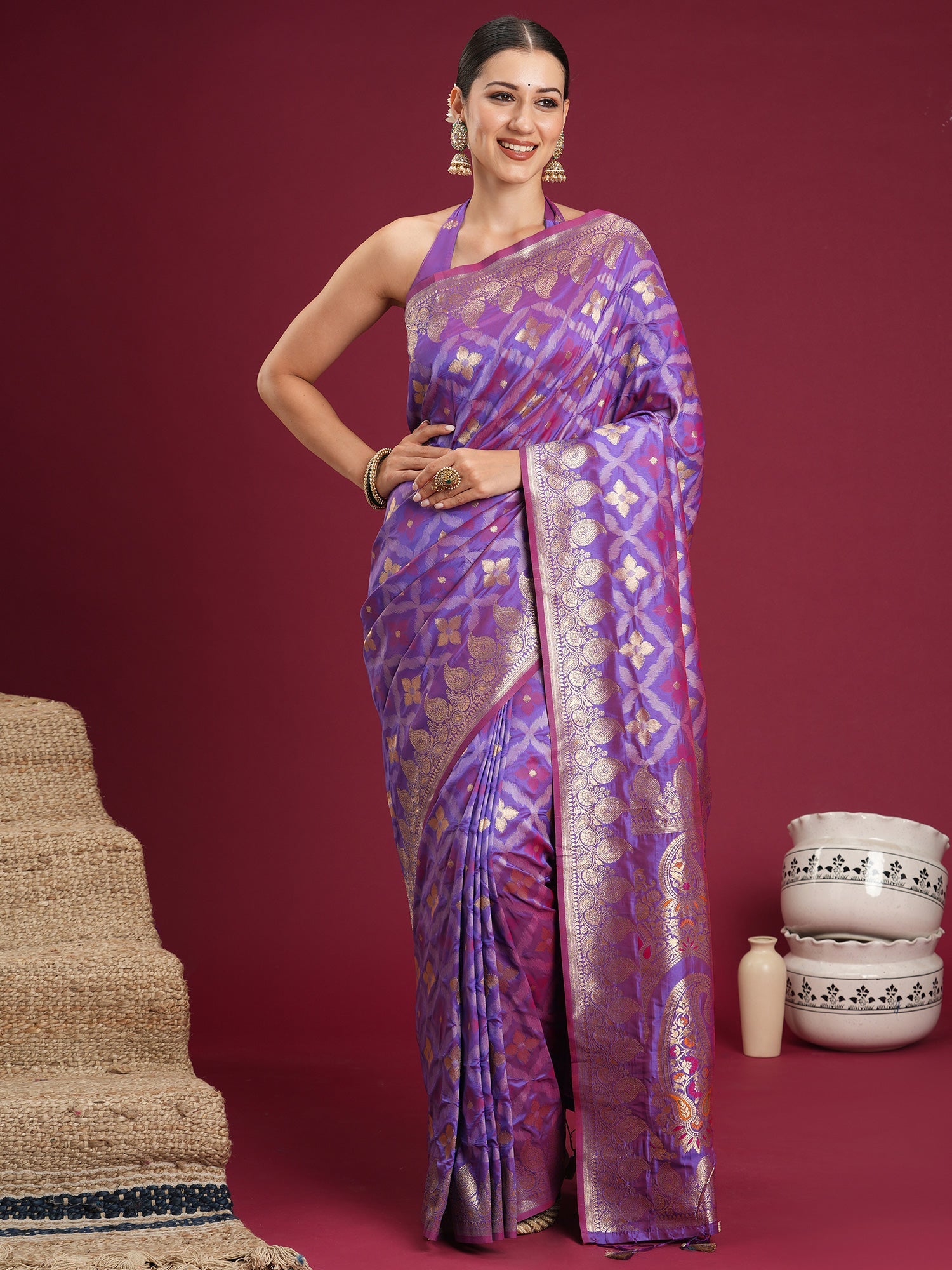 Lavender & Purple Banarasi Silk Blend Saree - Ressa