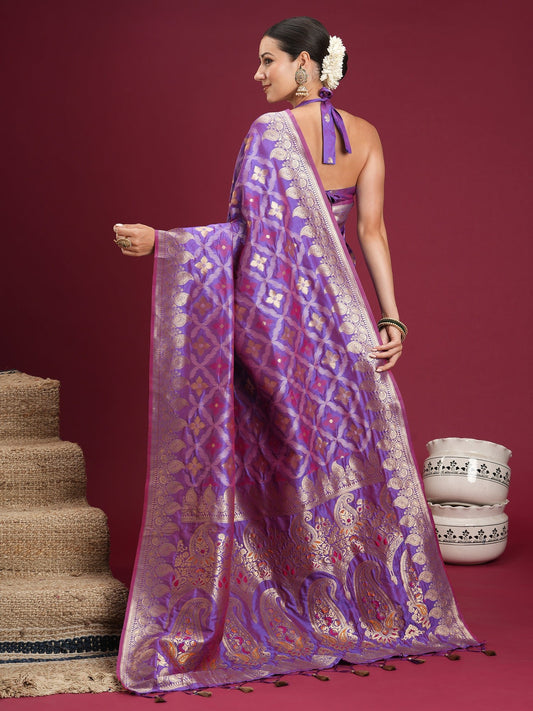 Lavender & Purple Banarasi Silk Blend Saree - Ressa