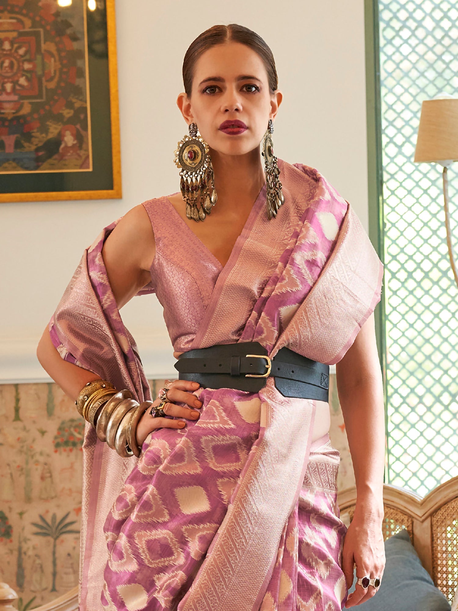 Lavender Purple Patola Silk Pink Undertones Zari Weaving Blouse Saree - Ressa