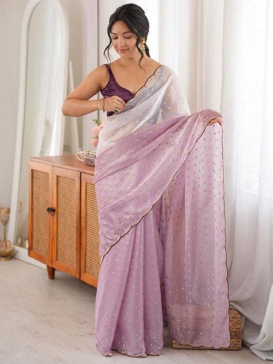 Lavender Satin Emblished Party Wear Saree - Ressa