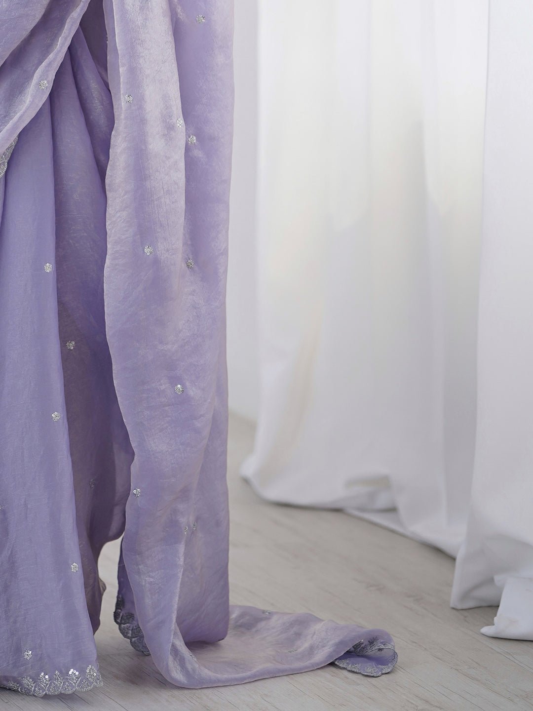 Lavender Sequin Butti Paper Silk Saree - Ressa