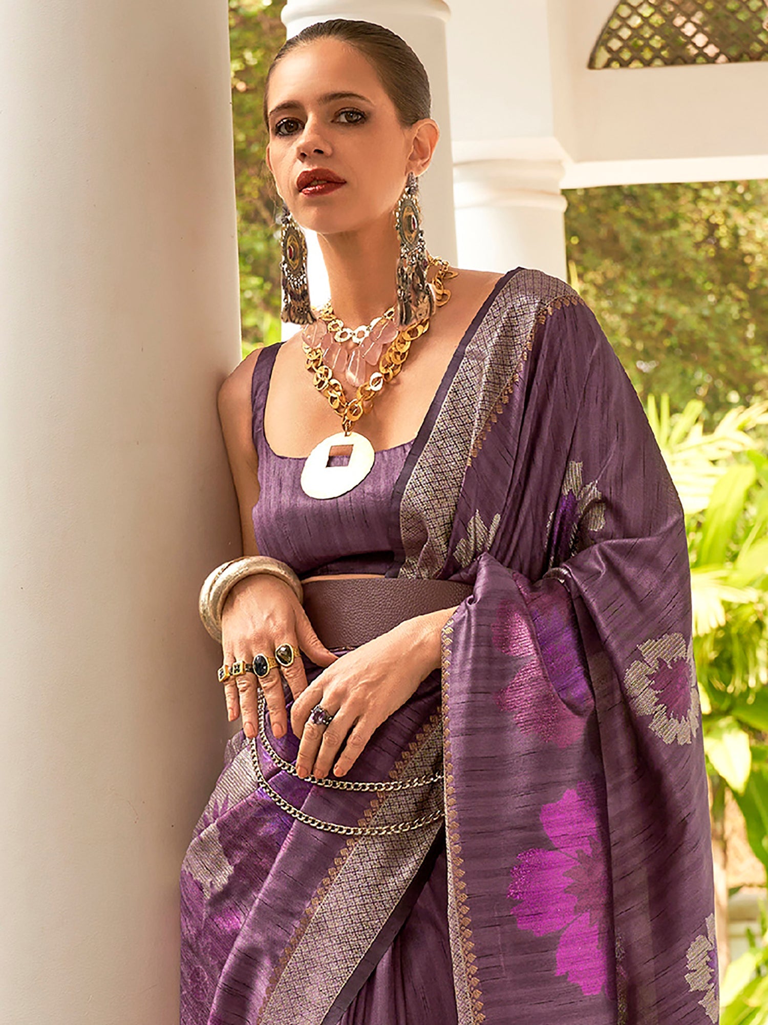 Lavender Silk Blend Banarasi Saree - Ressa