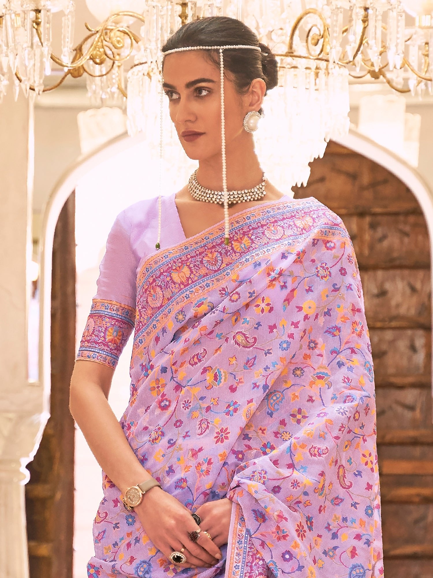 Lavender Silk Blend Heritage Floral Weave Saree - Ressa