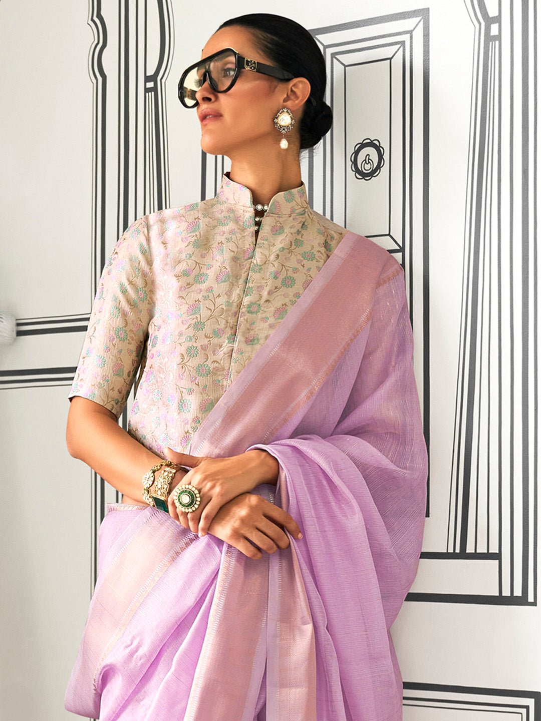 Lavender Silk Blend Heritage Handloom Style Saree - Ressa