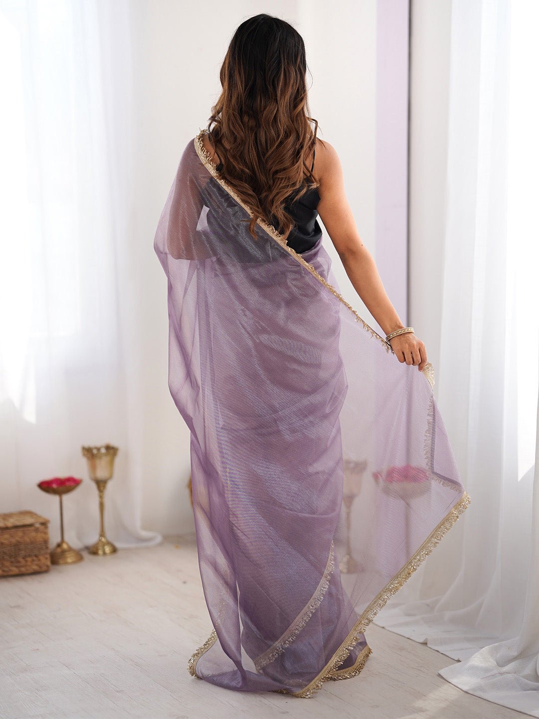 Lavender Solid Organza Saree - Ressa