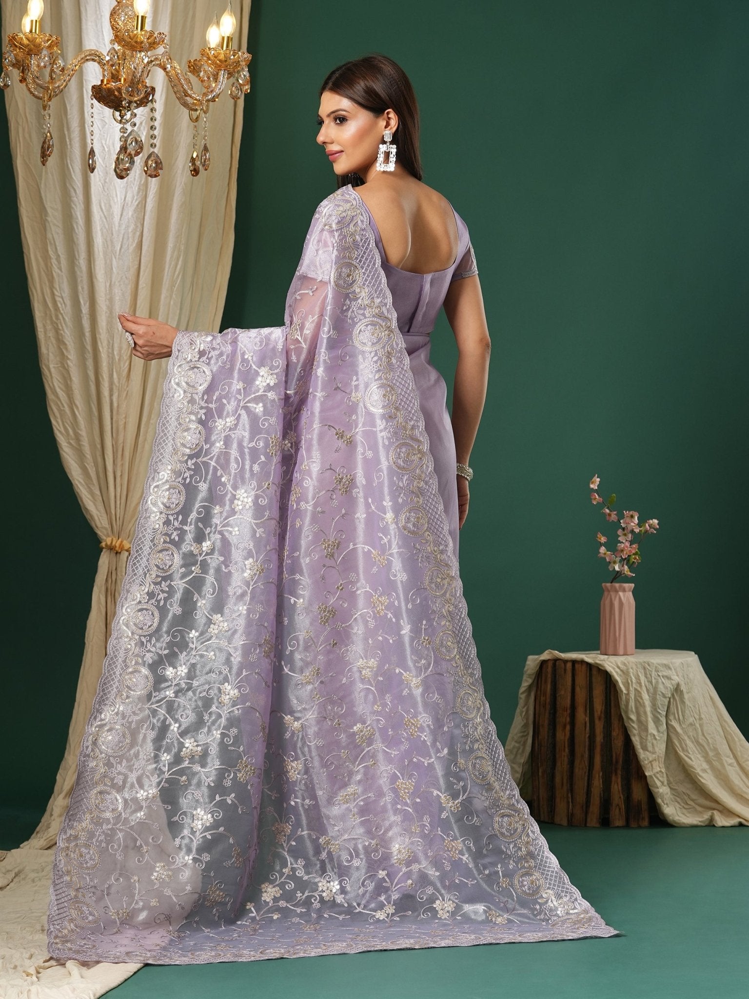 Lavender Super Net Embroidered Saree - Ressa