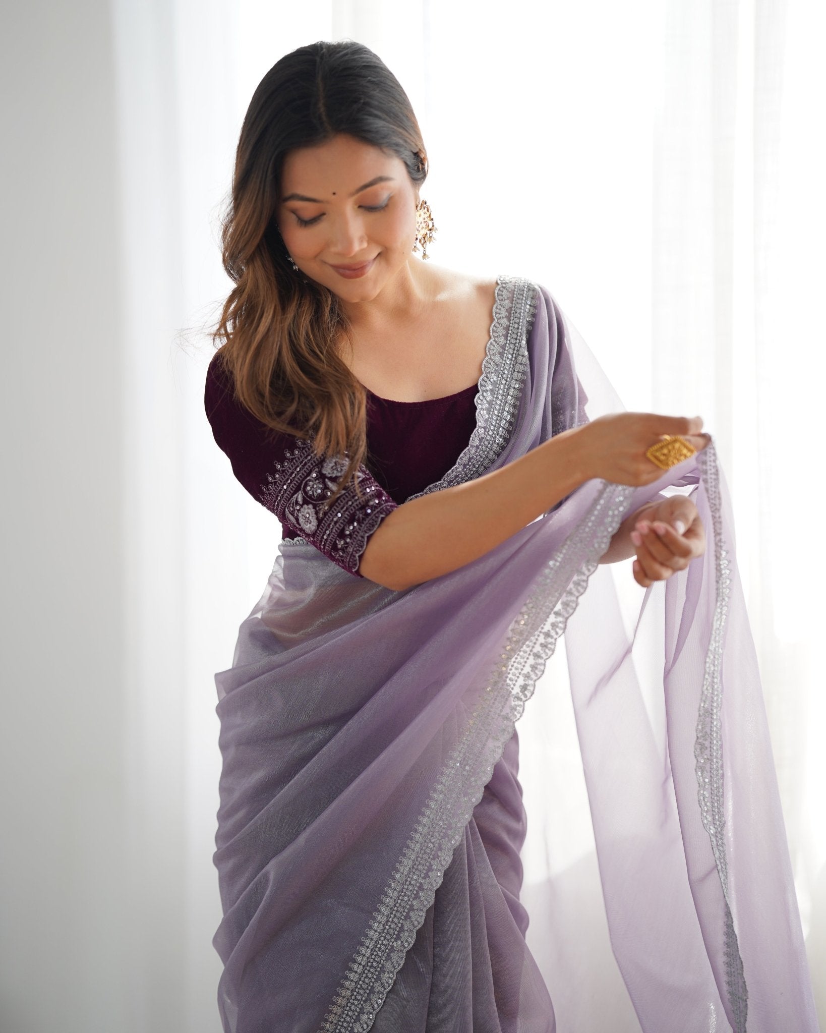 Lavender Super Net Saree - Ressa