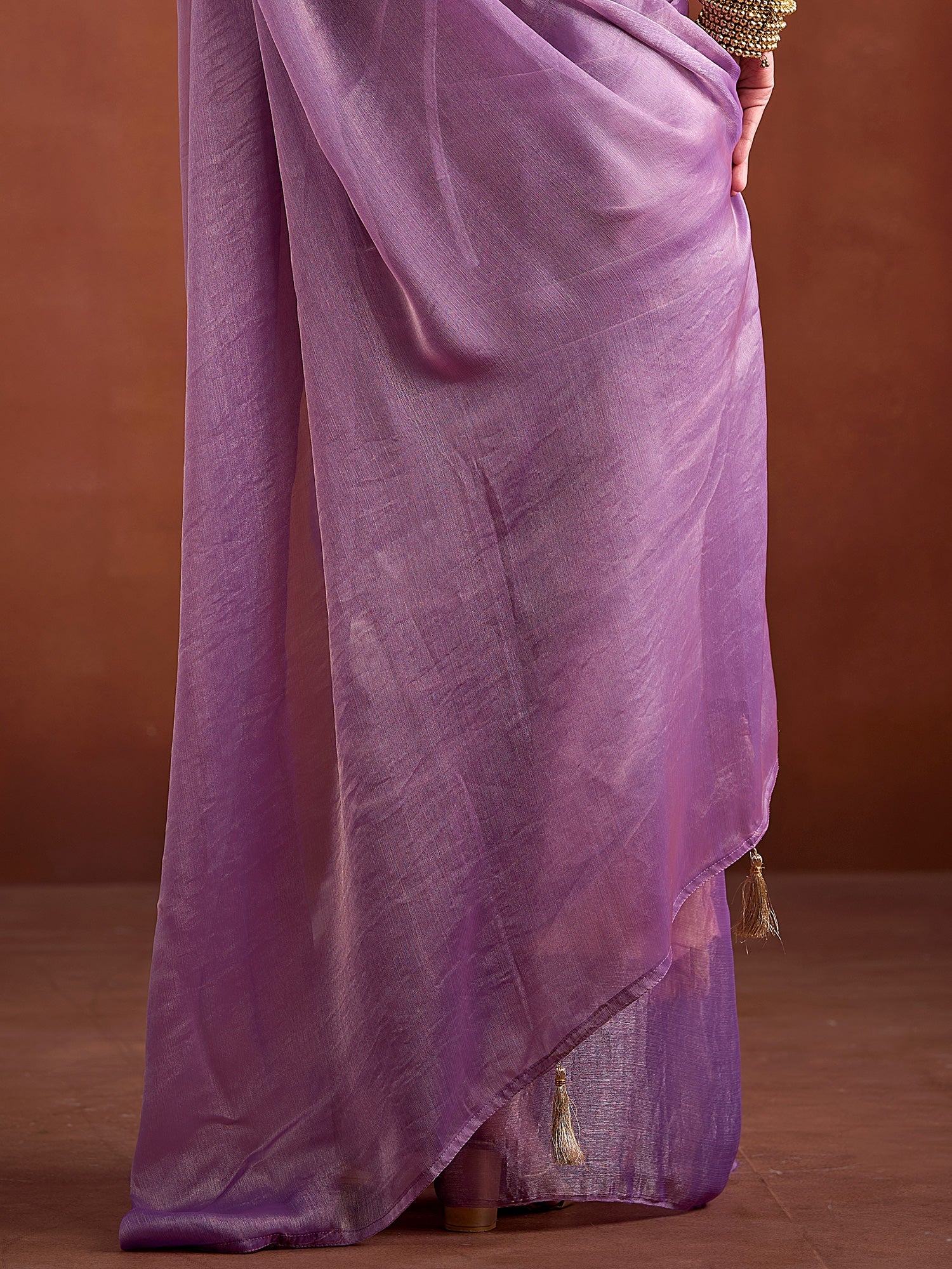 Lavender Tissue Organza Saree with Sequin Embroidered Blouse - Ressa