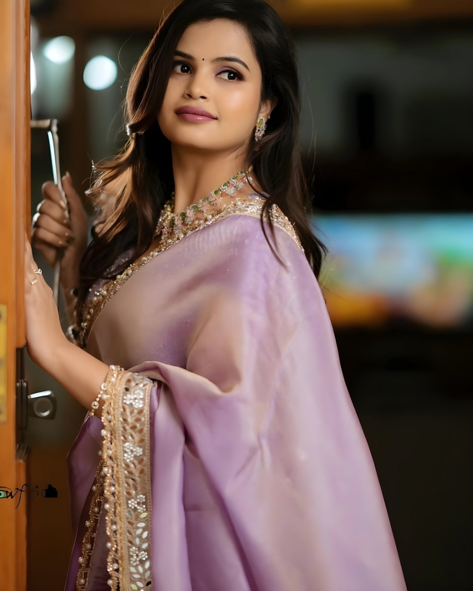 Lavender Tissue Saree with Gold Embroidered Border - Ressa