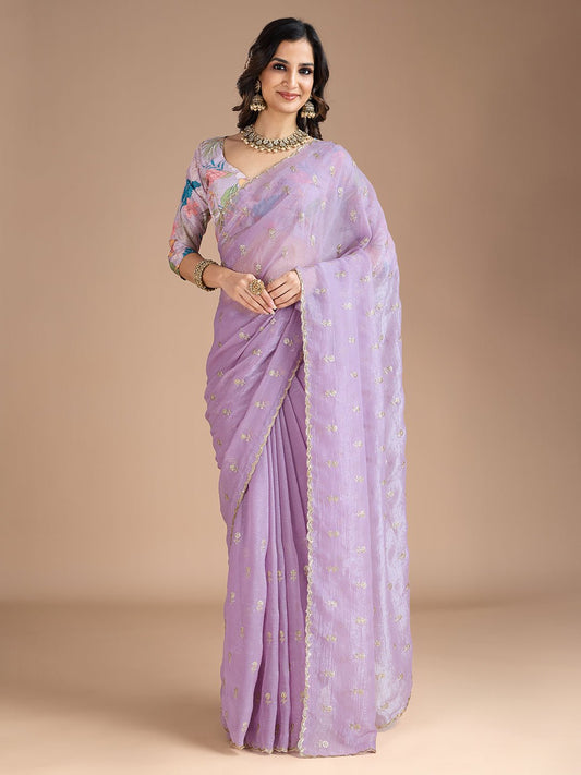 Lavender Tissue Silk Saree - Ressa