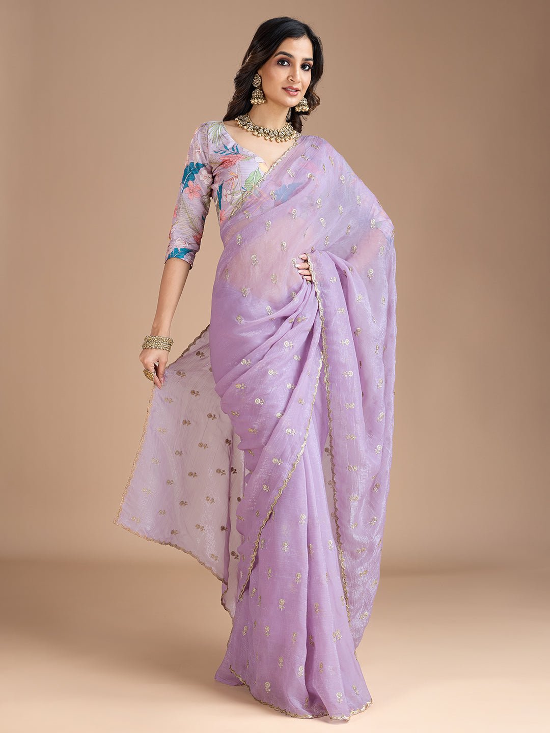 Lavender Tissue Silk Saree - Ressa