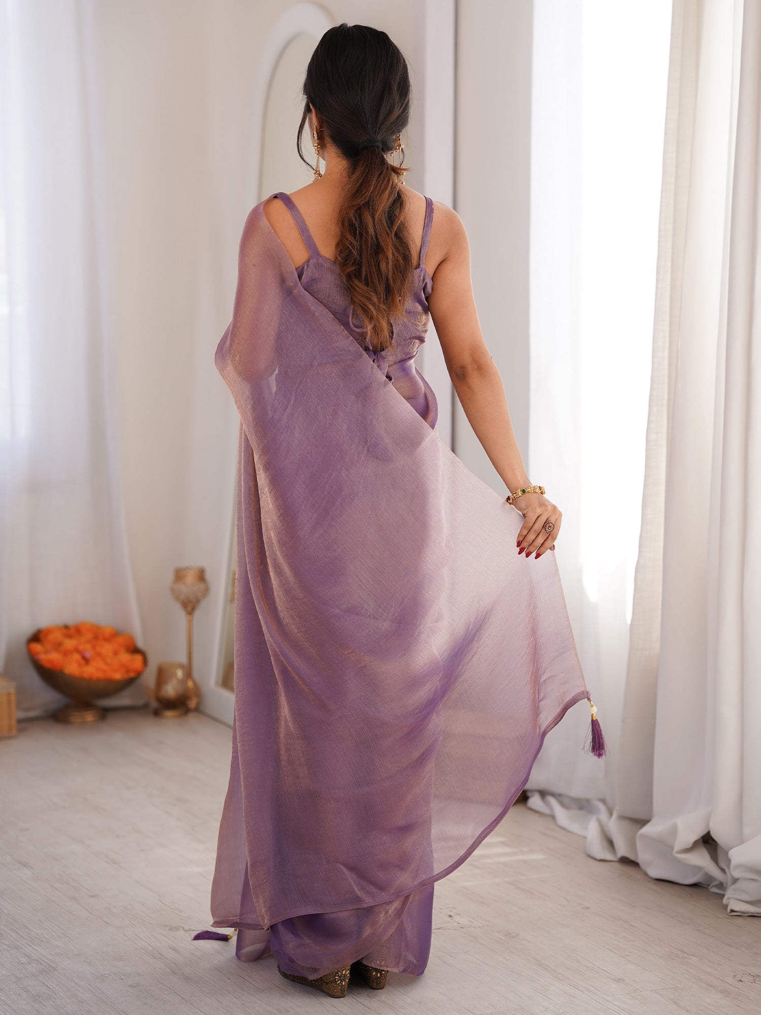 Lavender Tissue Silk Solid Saree - Ressa