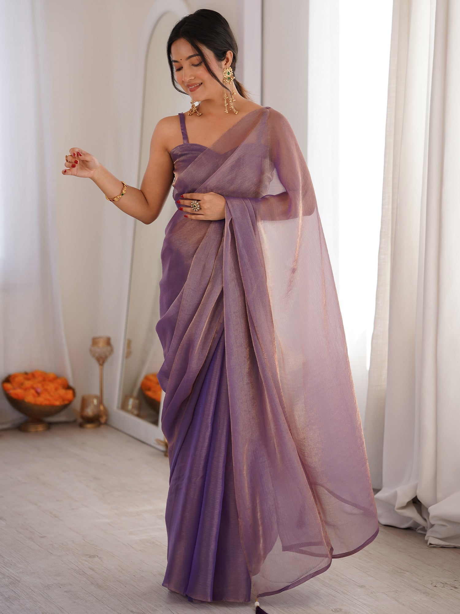 Lavender Tissue Silk Solid Saree - Ressa