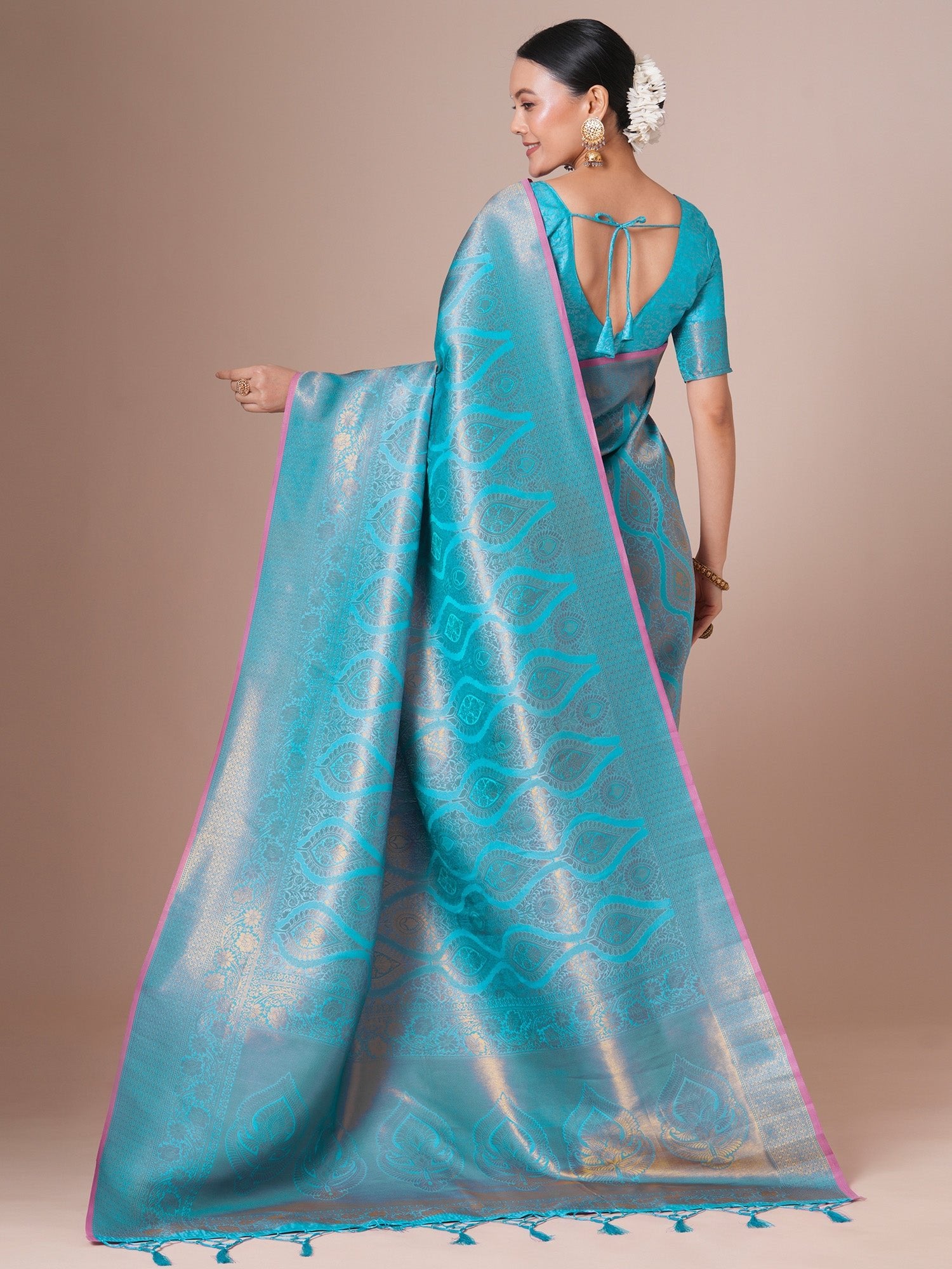 Light Bllue Silk Blend Kanjeevaram Silk Saree - Ressa
