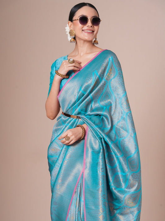 Light Bllue Silk Blend Kanjeevaram Silk Saree - Ressa