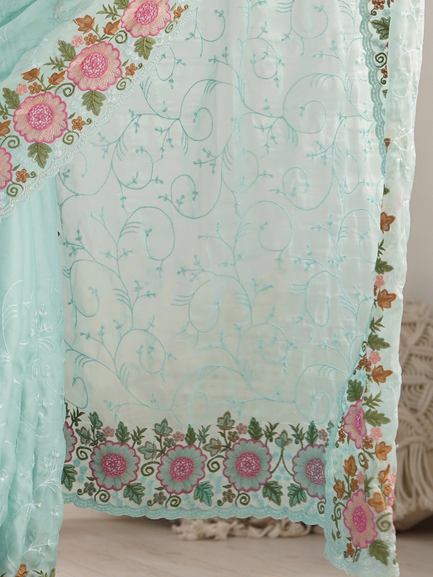 Light Blue Georgette Party Wear Saree - Ressa