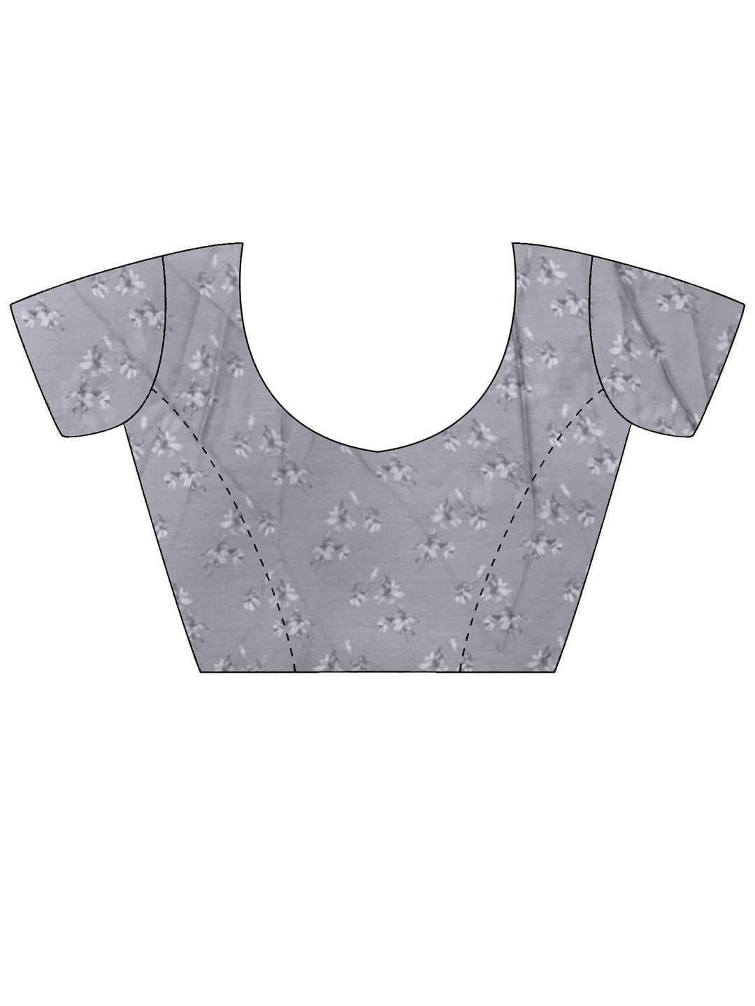 Light Blue & Grey Crepe Silk Floral Digital Print Sequin Border Blouse Saree - Ressa