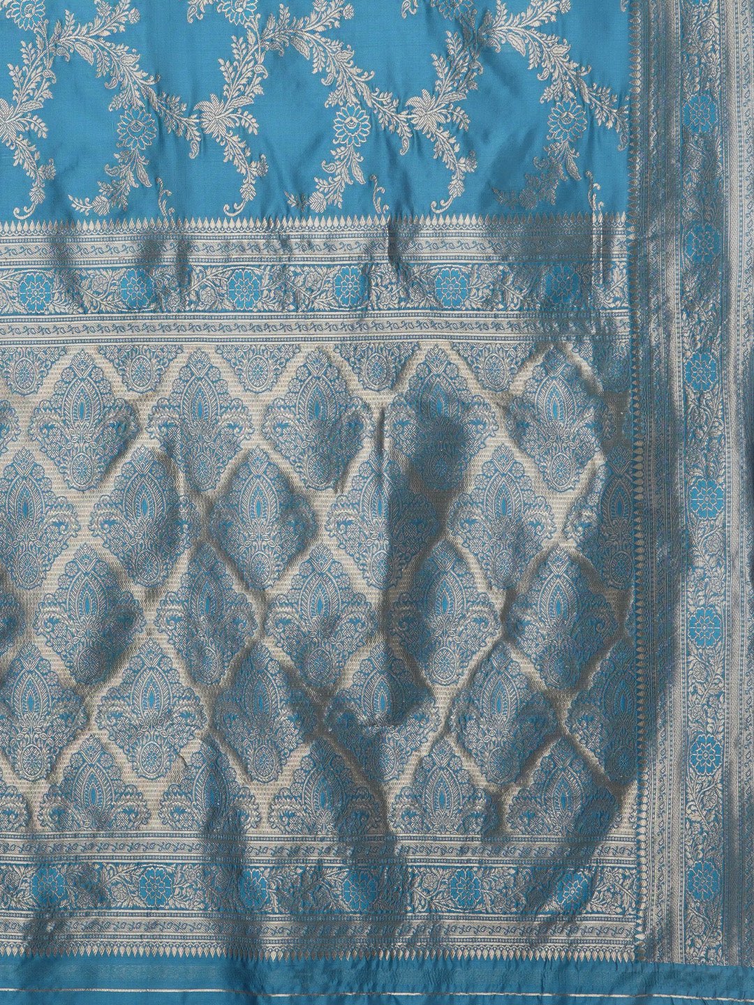 Light Blue Lichi Silk Banarasi Patten Saree - Ressa