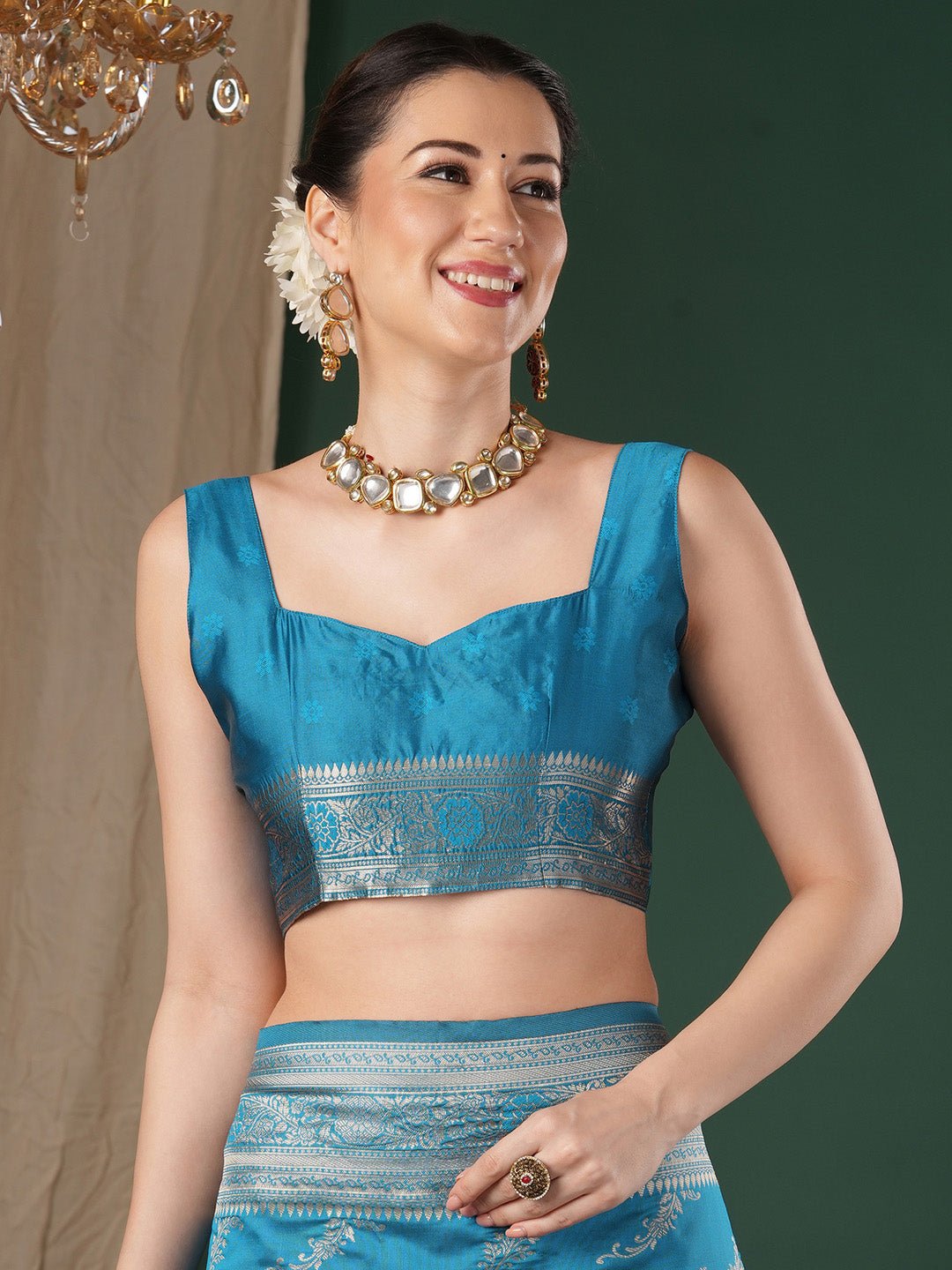 Light Blue Lichi Silk Banarasi Patten Saree - Ressa