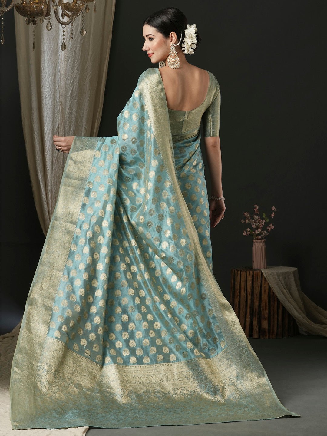 Light Blue Organza Banarasi Silk Saree - Ressa