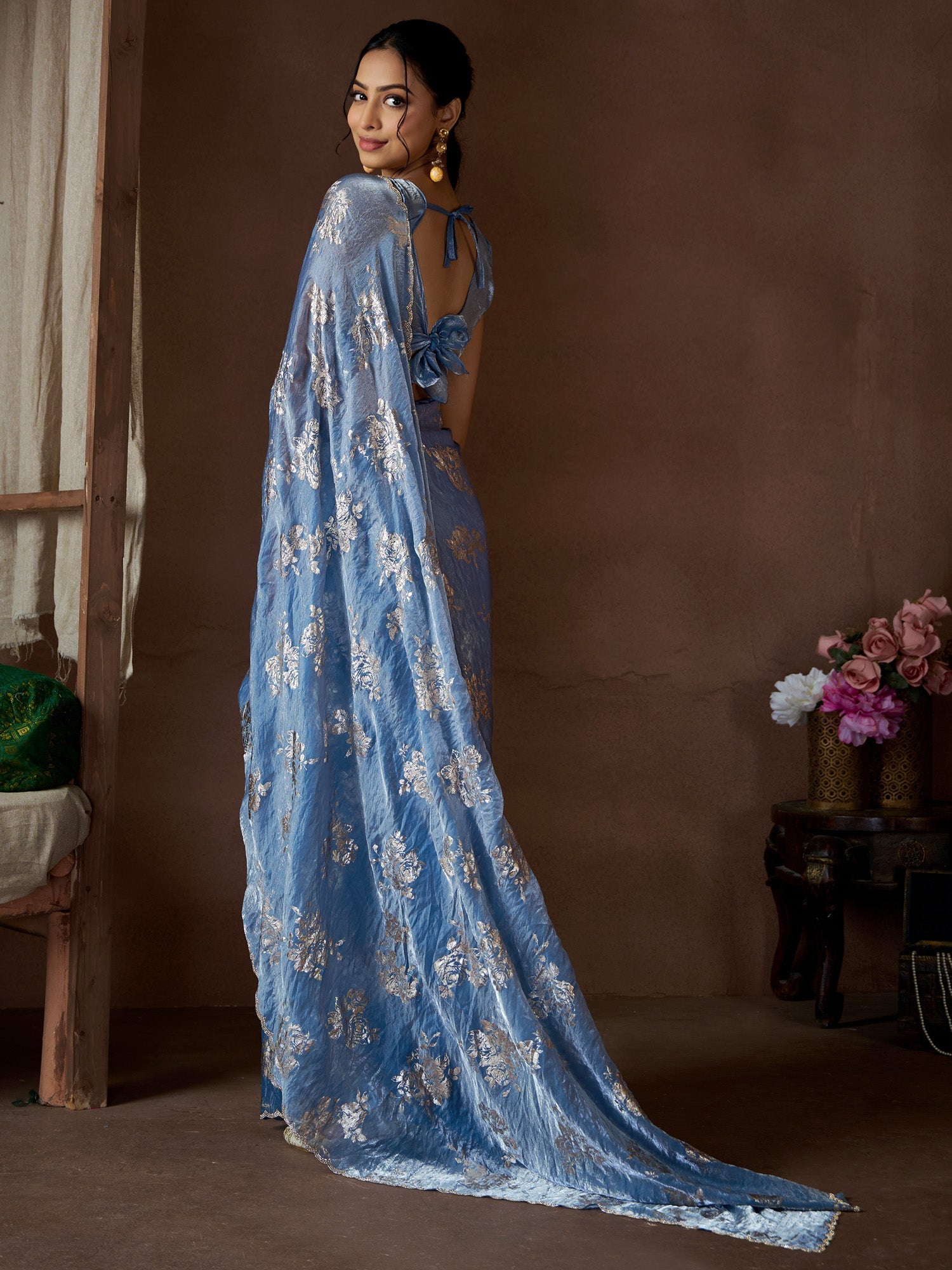Light Blue Pure Silk Party Wear Saree - Ressa