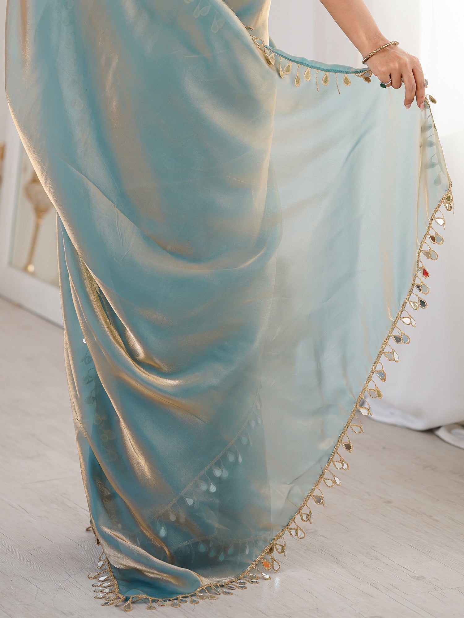 Light Blue Satin Party Wear Saree - Ressa