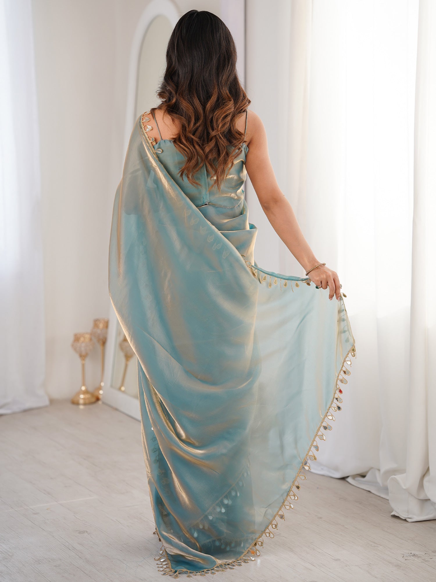 Light Blue Satin Party Wear Saree - Ressa