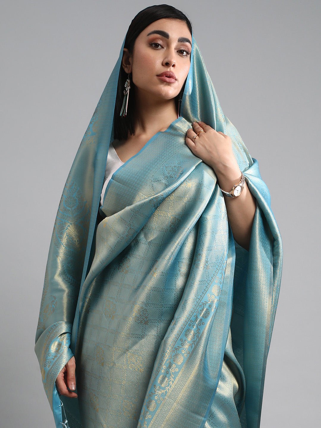Light Blue Silk Blend Kanjeevaram Saree - Ressa