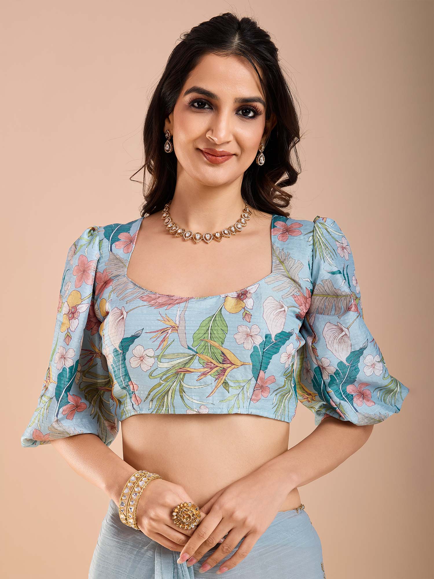 Light Blue zari and Sequin Embroidery Scalloped Tissue Silk Saree - Ressa