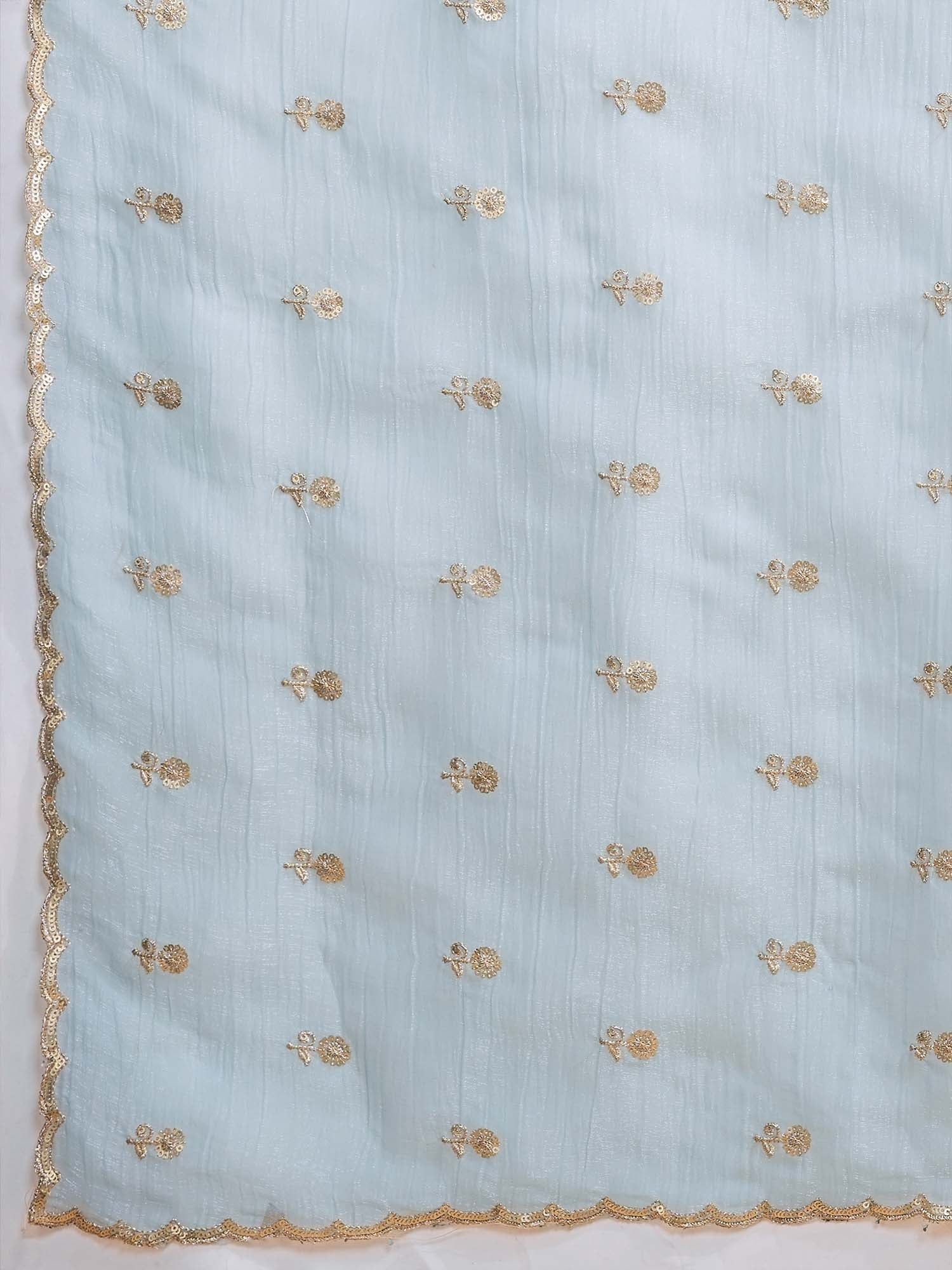 Light Blue zari and Sequin Embroidery Scalloped Tissue Silk Saree - Ressa