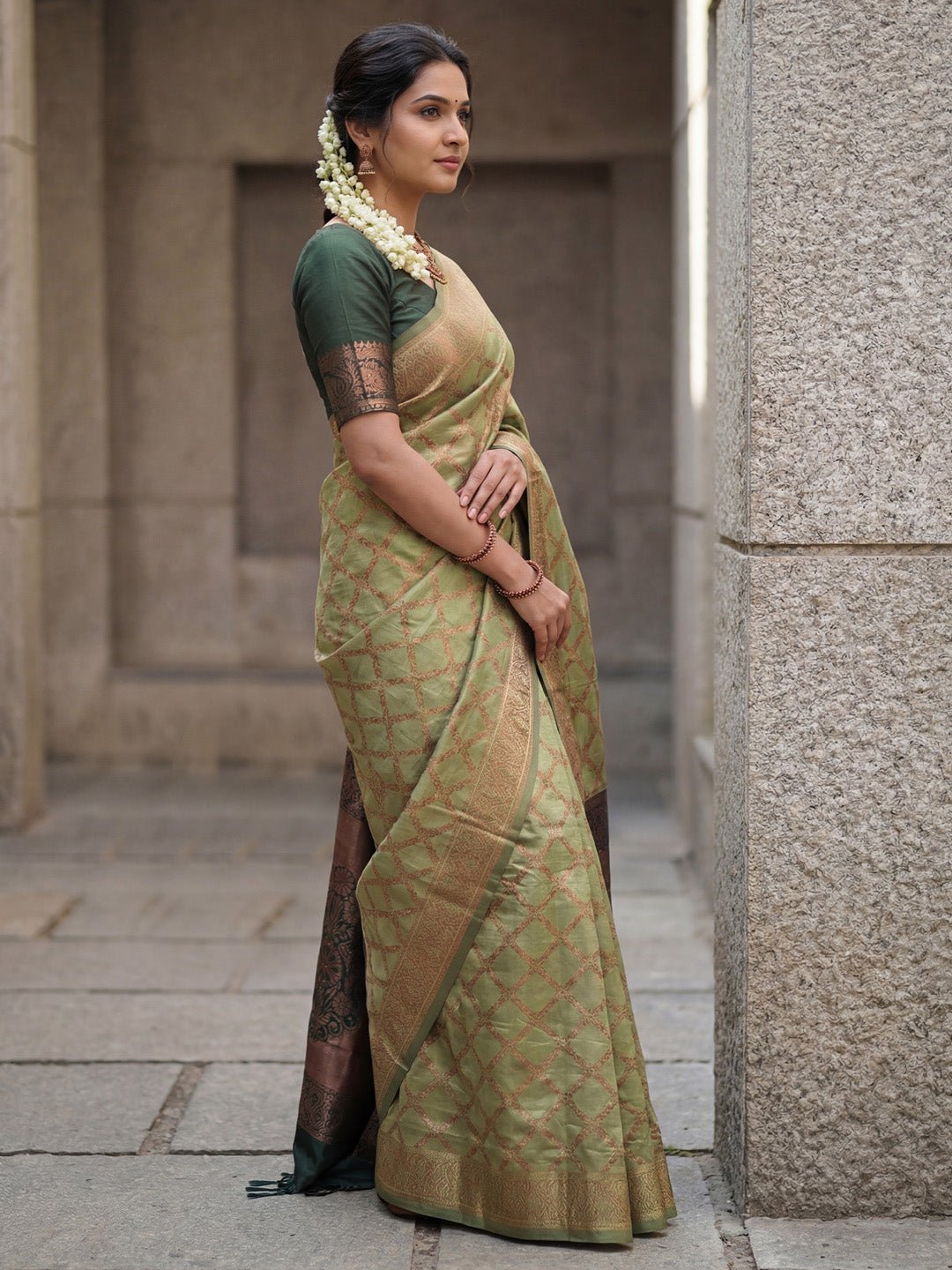 Light Green Banarasi Silk Saree - Ressa