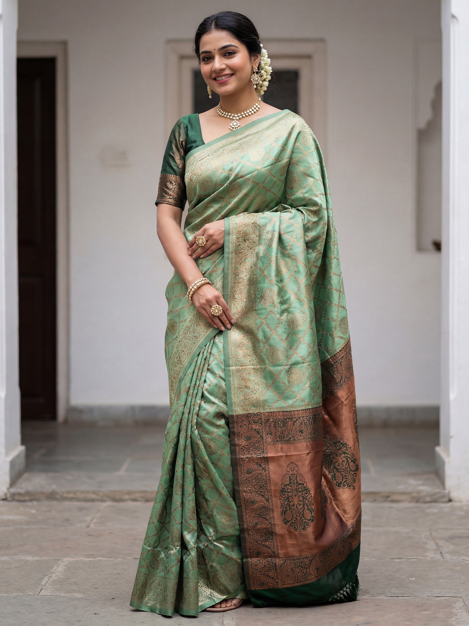 Light Green Banarasi Silk Saree - Ressa