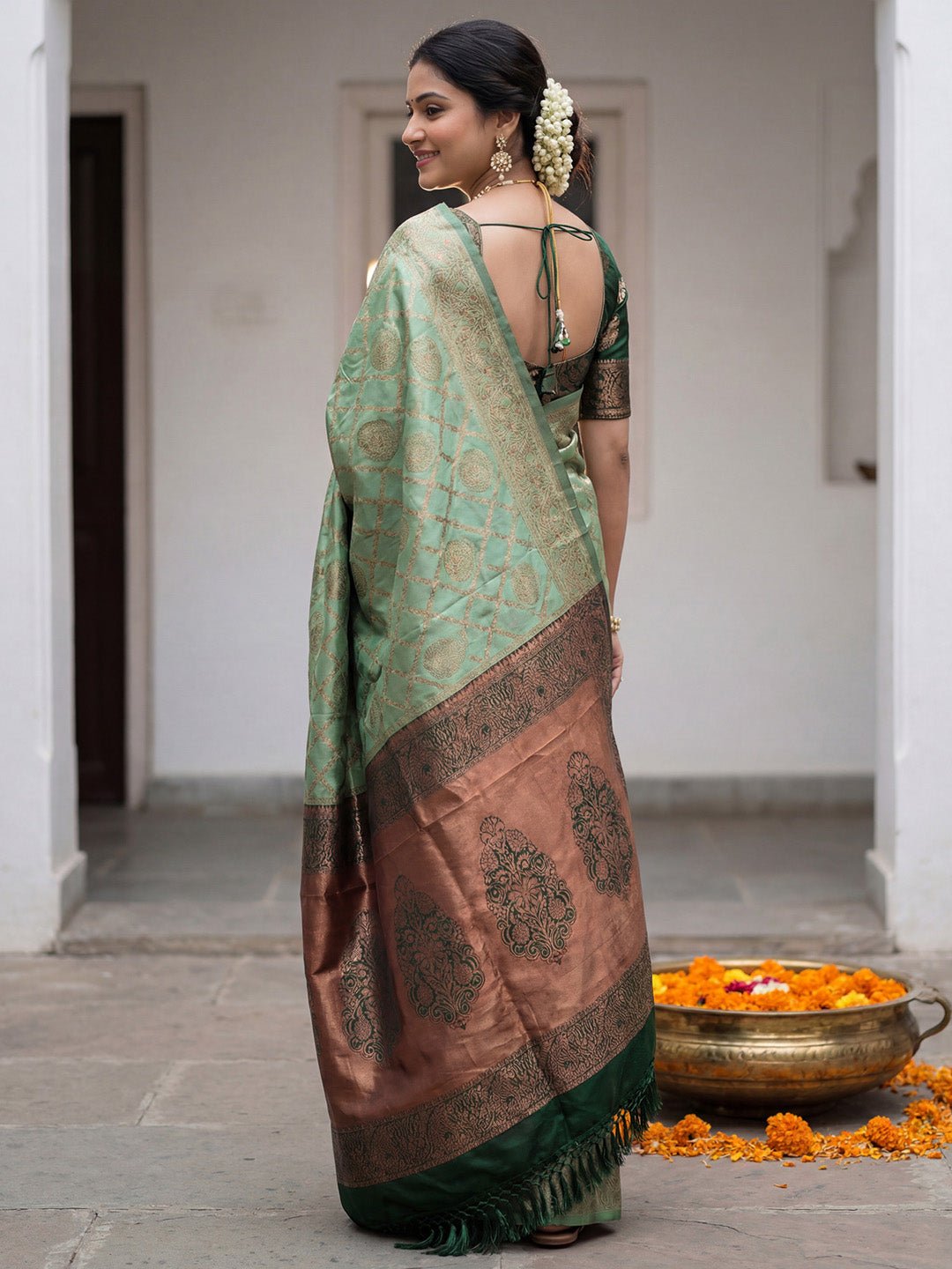Light Green Banarasi Silk Saree - Ressa