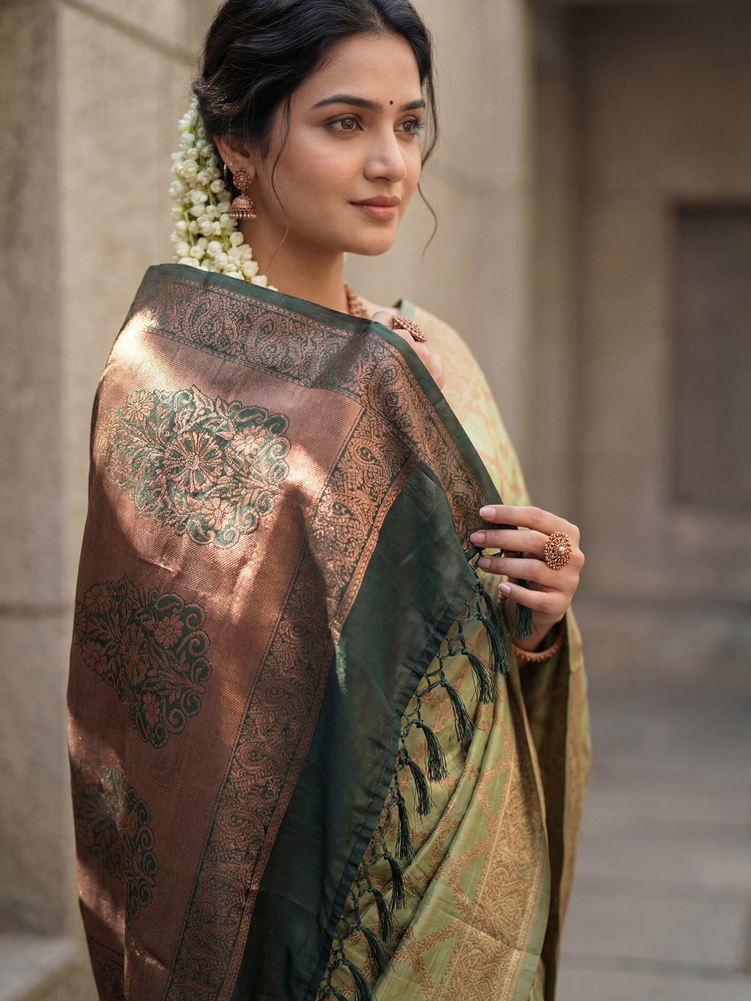 Light Green Banarasi Silk Saree - Ressa