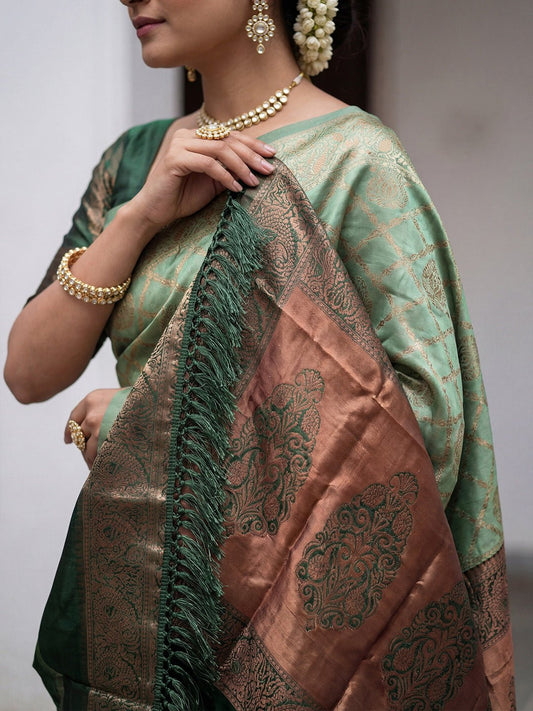 Light Green Banarasi Silk Saree - Ressa